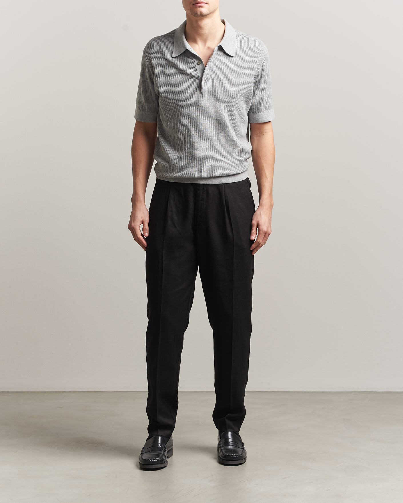 Homme | Polos | A Day's March | Aspen Structured Knitted Polo Grey