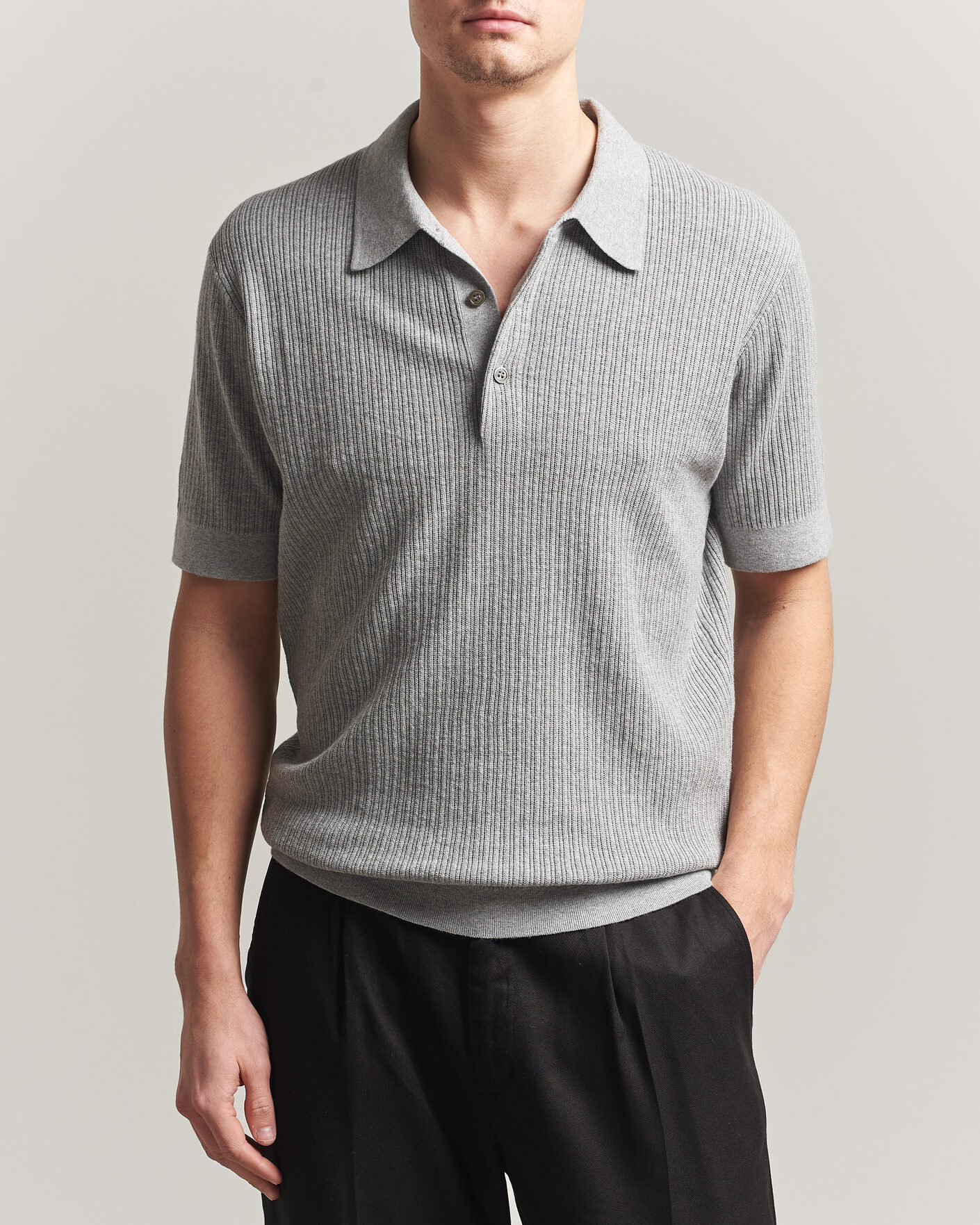 Homme | Polos | A Day's March | Aspen Structured Knitted Polo Grey