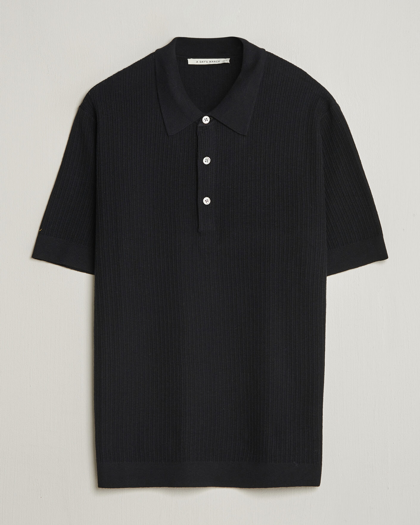 Homme | Polos | A Day's March | Aspen Structured Knitted Polo Black