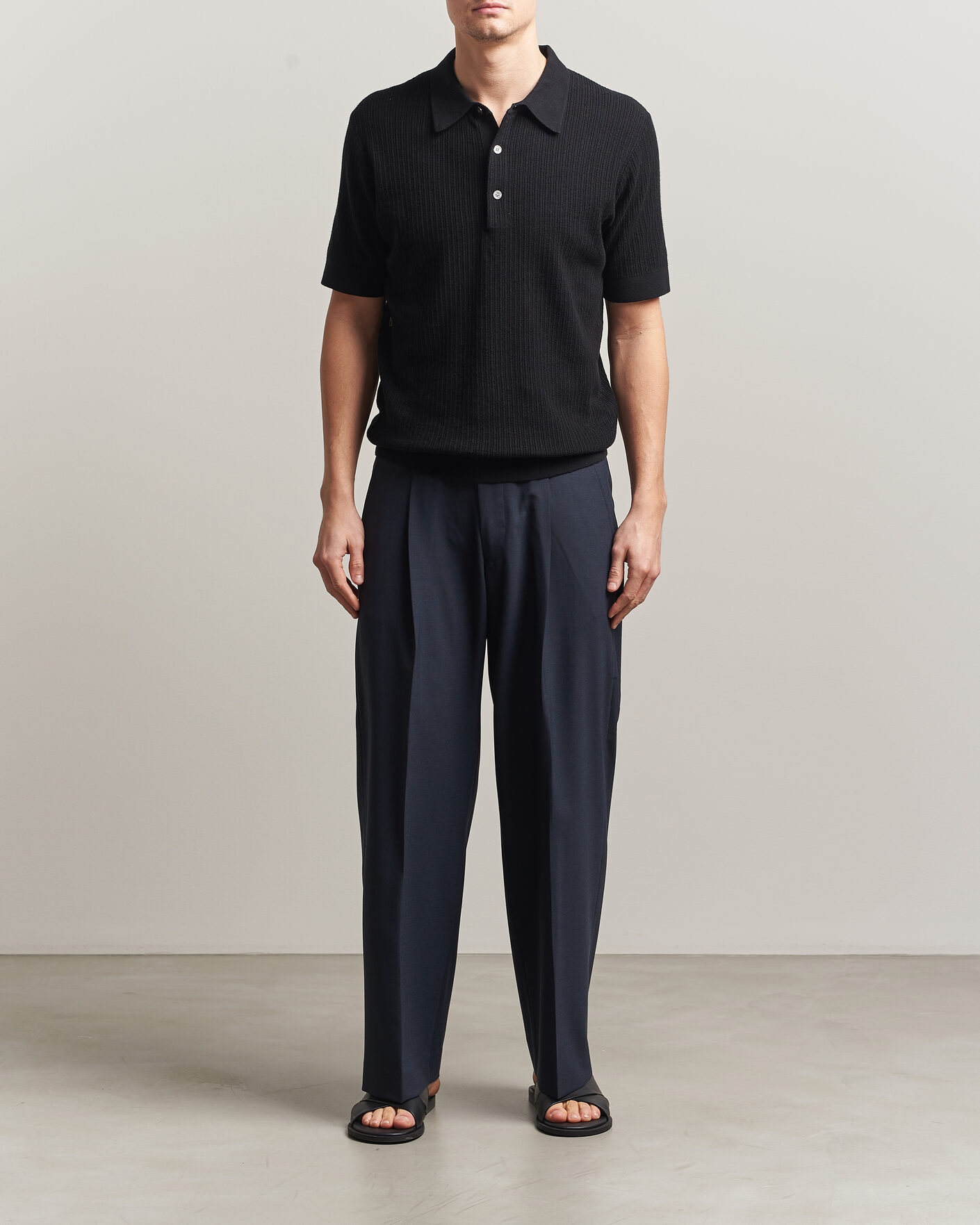 Homme | Polos | A Day's March | Aspen Structured Knitted Polo Black
