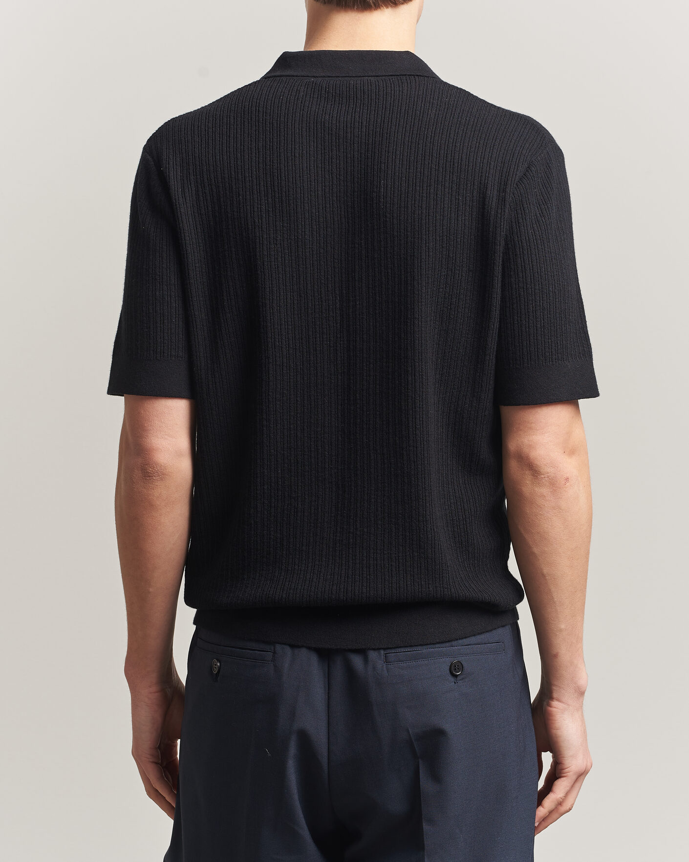 Homme | Polos | A Day's March | Aspen Structured Knitted Polo Black