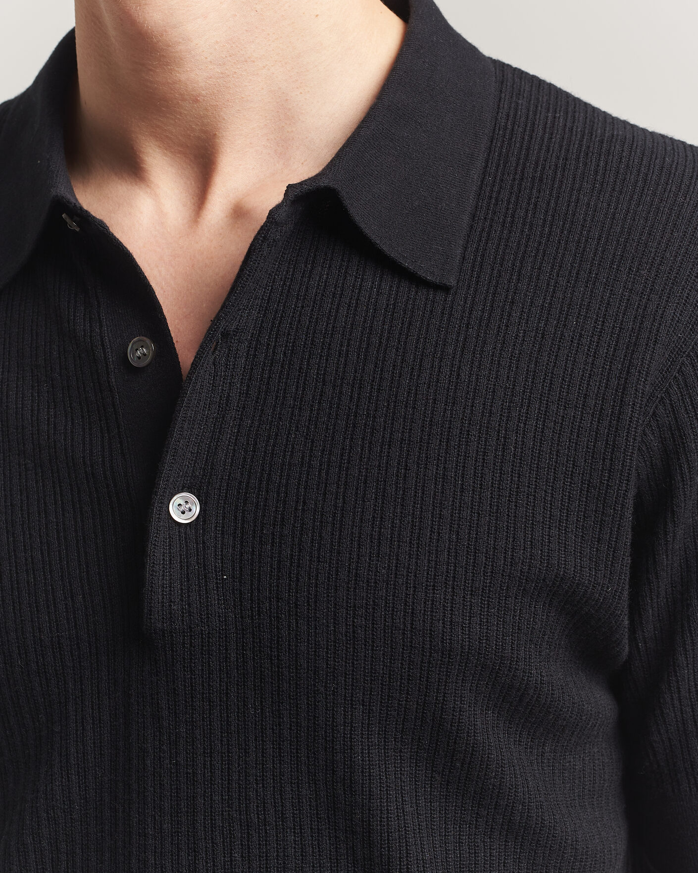 Homme | Polos | A Day's March | Aspen Structured Knitted Polo Black