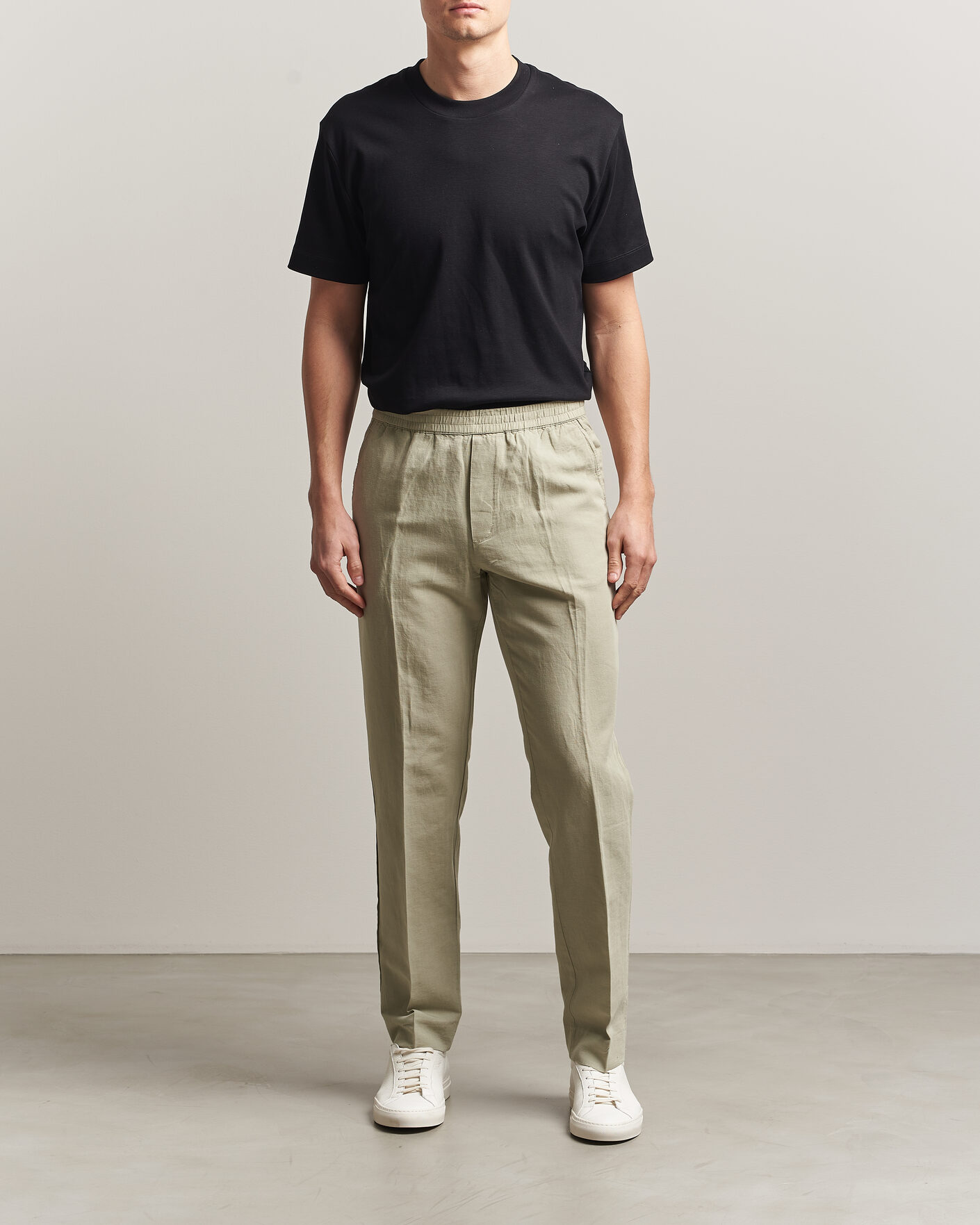 Homme | Pantalons | Filippa K | Theo Relaxed Linen/Cotton Drawstring Trousers Light Green