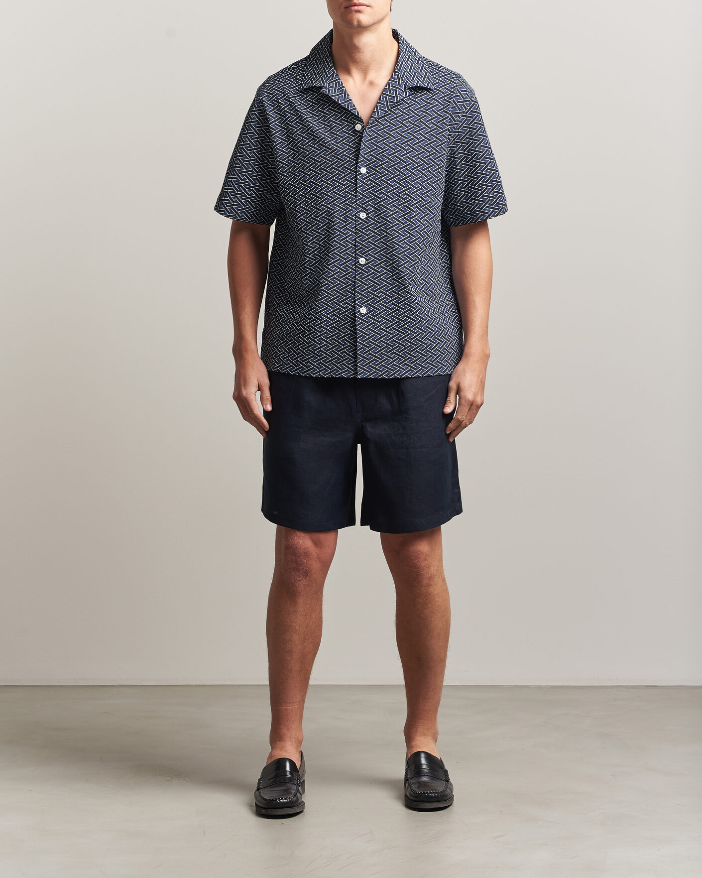Homme | Chemises | J.Lindeberg | Donso Geo Printed Resort Shirt Estate Navy