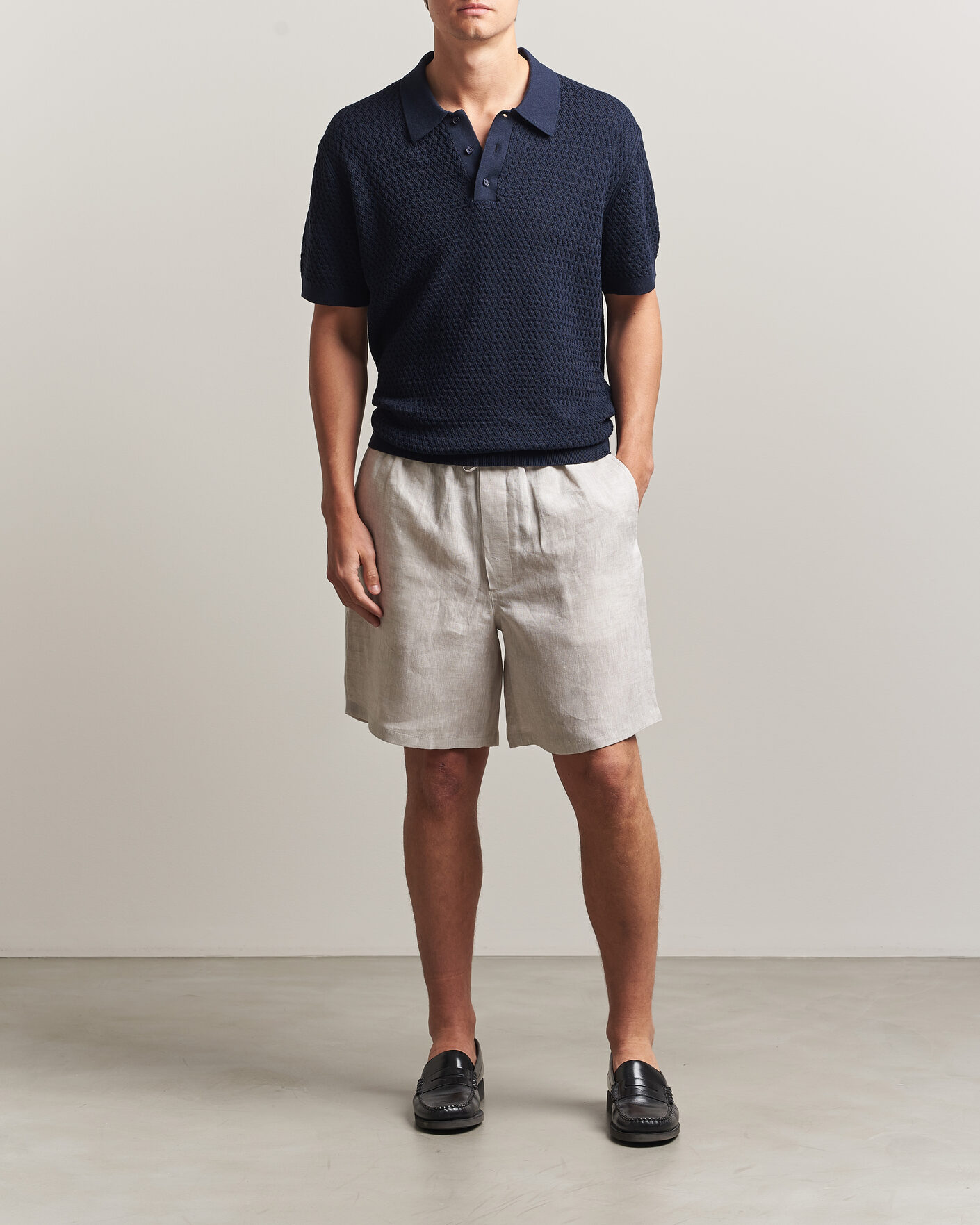 Homme | Polos | J.Lindeberg | Jacques Structured Knitted Polo Navy
