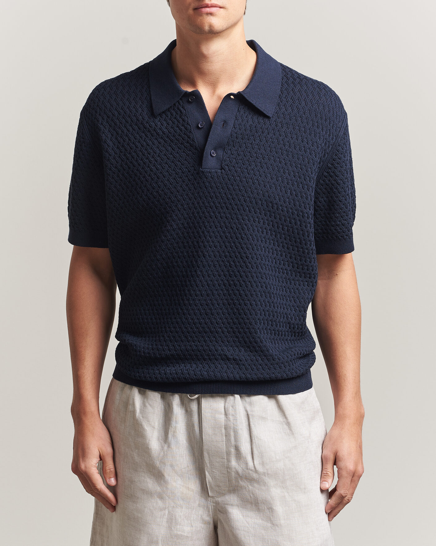 Homme | Polos | J.Lindeberg | Jacques Structured Knitted Polo Navy