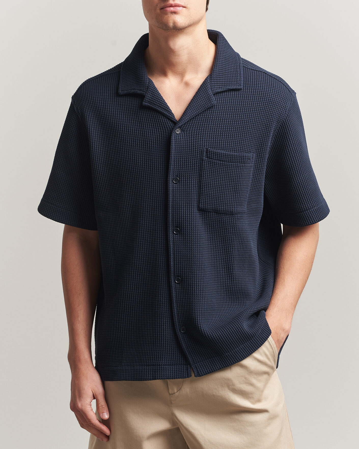 Homme | Chemises | J.Lindeberg | Theron Waffle Resort Shirt Navy
