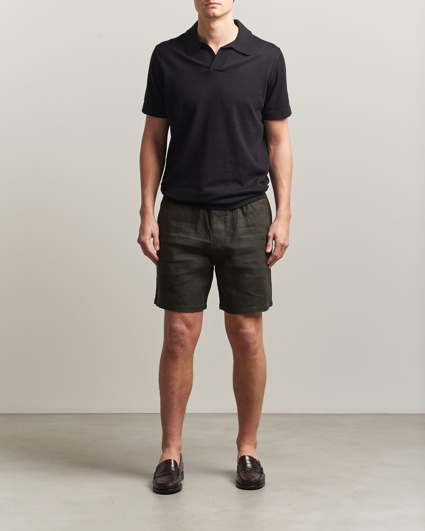 Homme | Shorts | NN07 | Gregor Linen Drawstring Shorts Dark Army