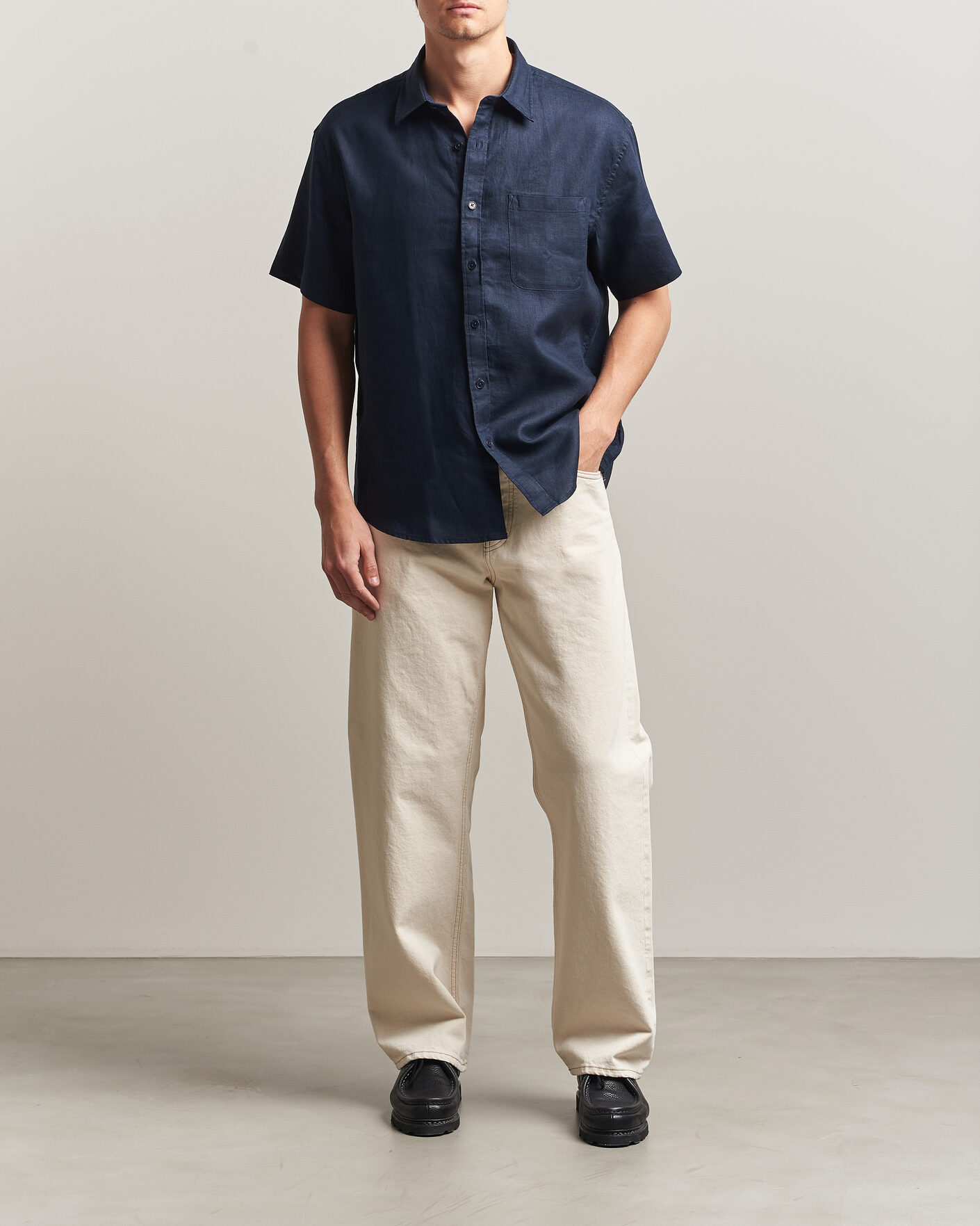 Homme | Chemises | NN07 | Deon Linen Short Sleeve Shirt Navy Blue