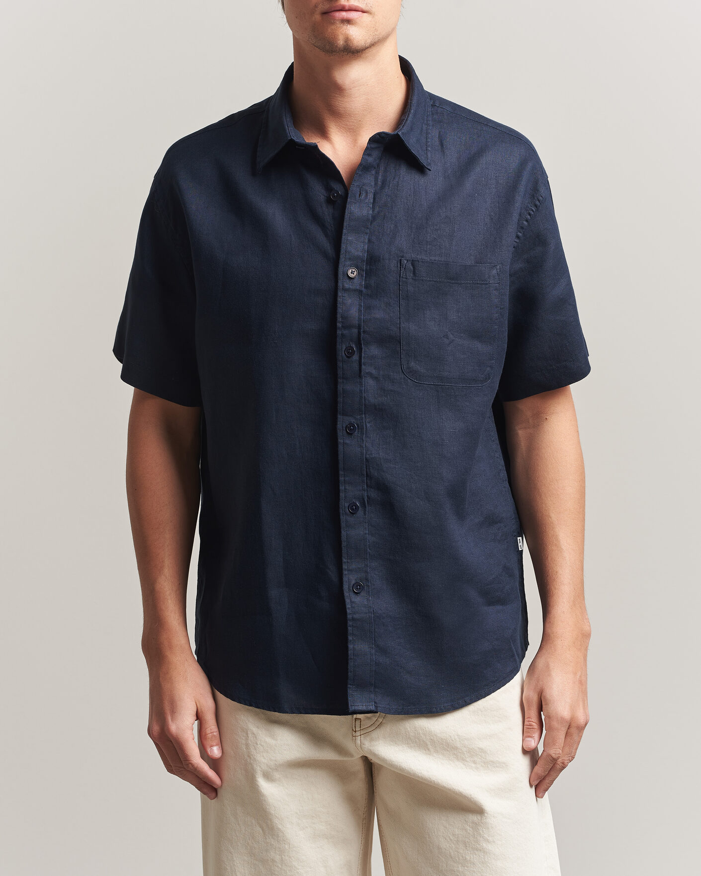 Homme | Chemises | NN07 | Deon Linen Short Sleeve Shirt Navy Blue