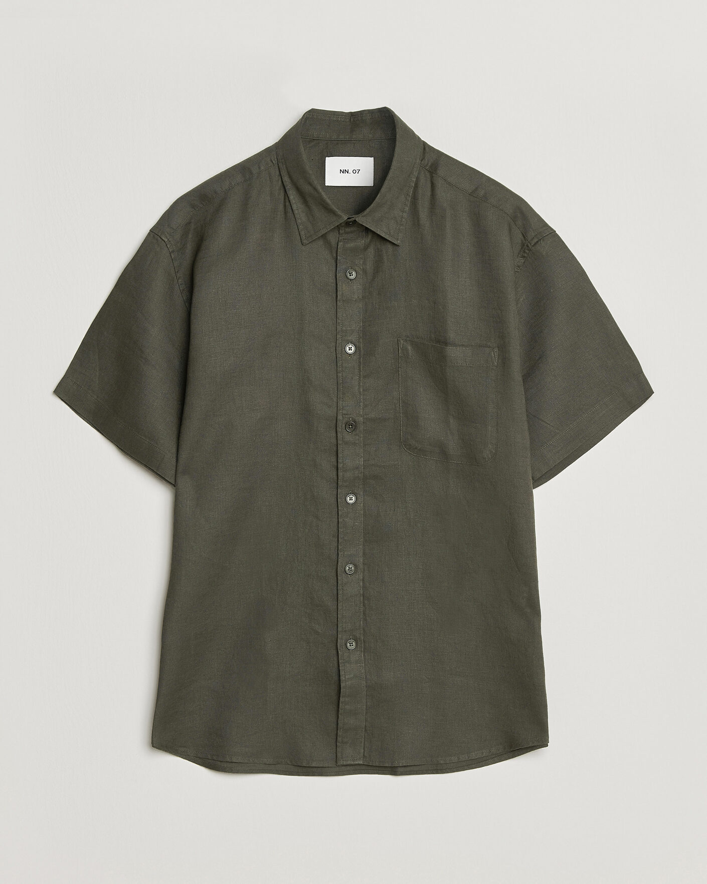 Homme | Chemises | NN07 | Deon Linen Short Sleeve Shirt Dark Army