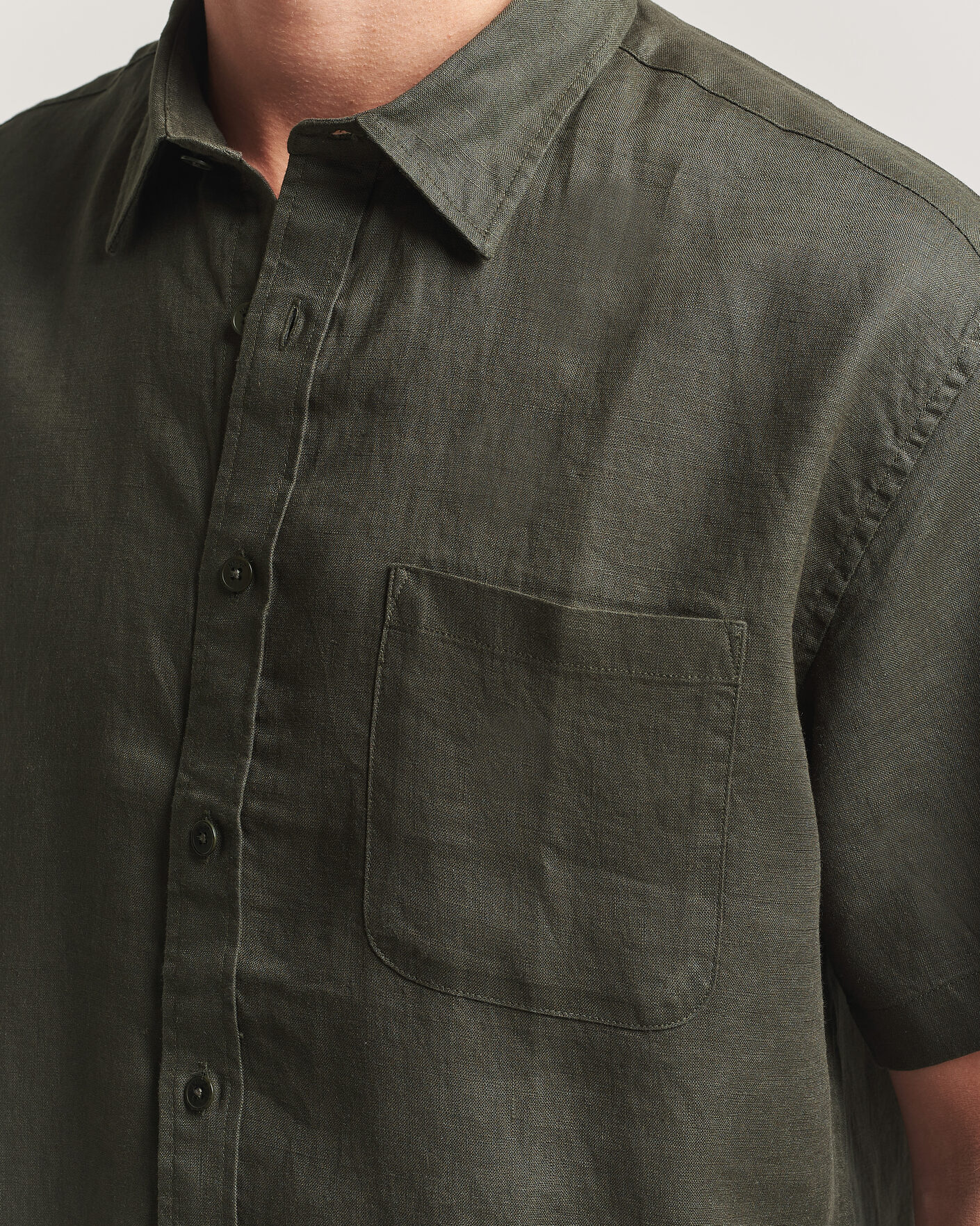 Homme | Chemises | NN07 | Deon Linen Short Sleeve Shirt Dark Army
