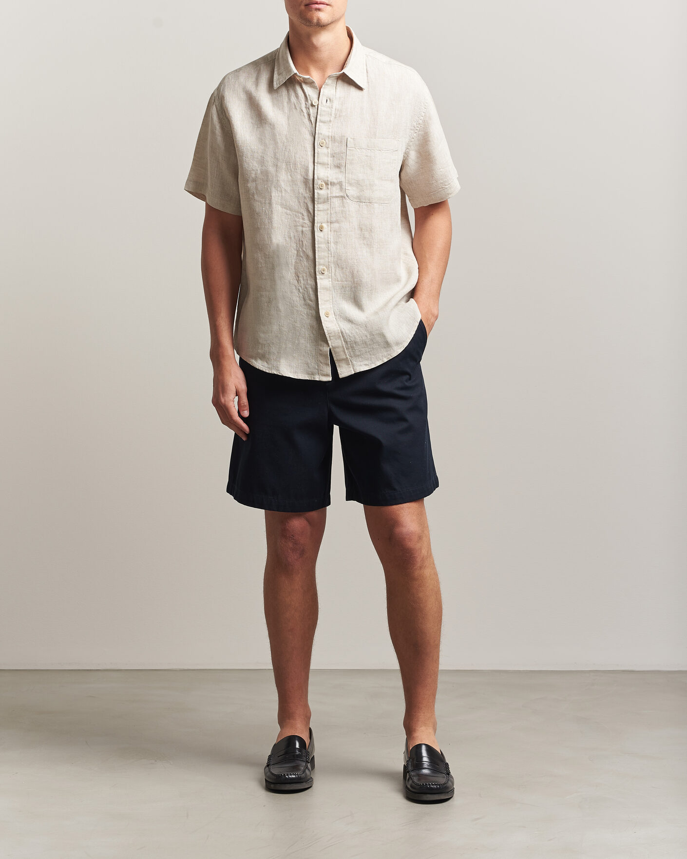 Homme | Chemises | NN07 | Deon Linen Short Sleeve Shirt Oat