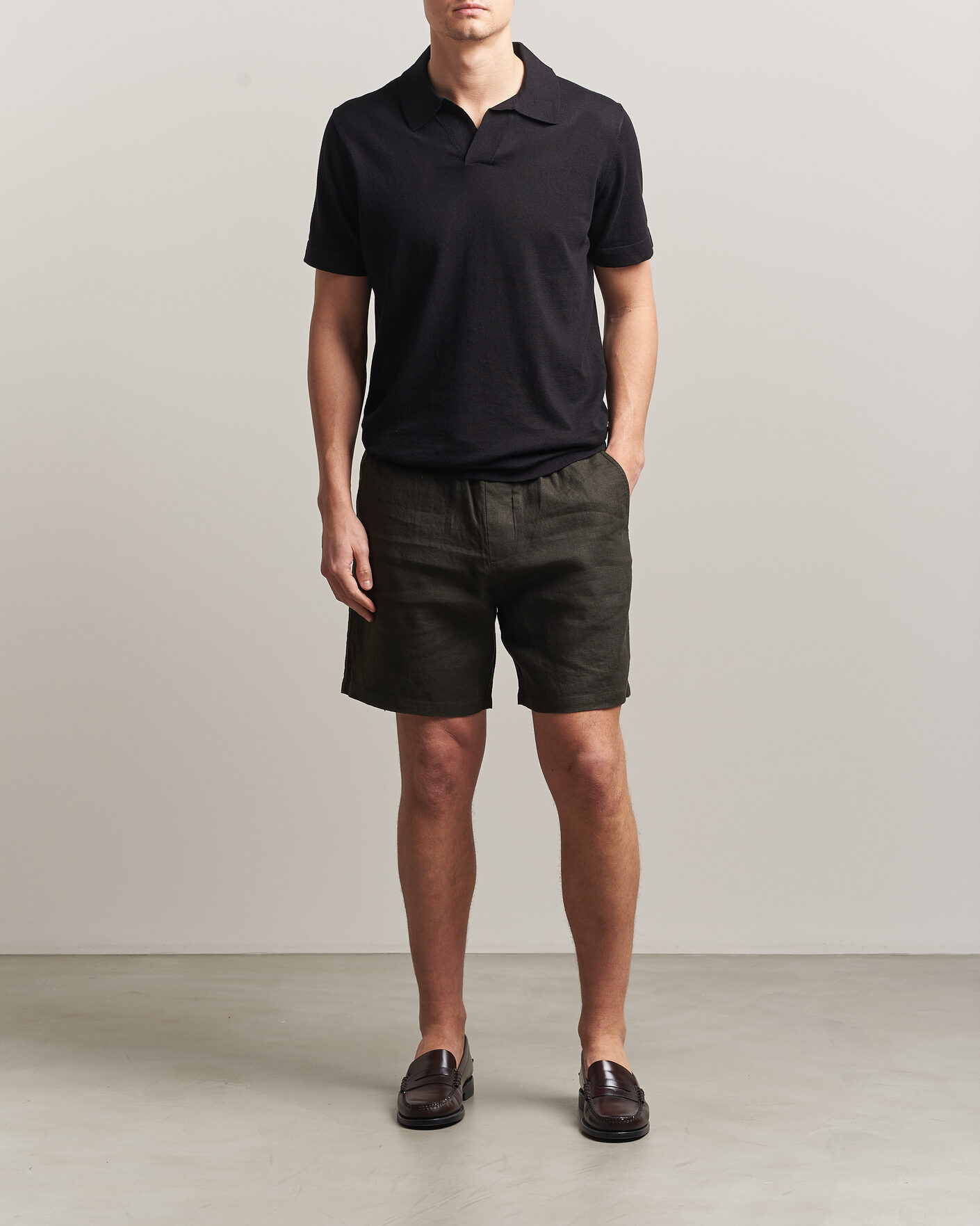 Homme | Polos | NN07 | Ryan Cotton/Linen Polo Black