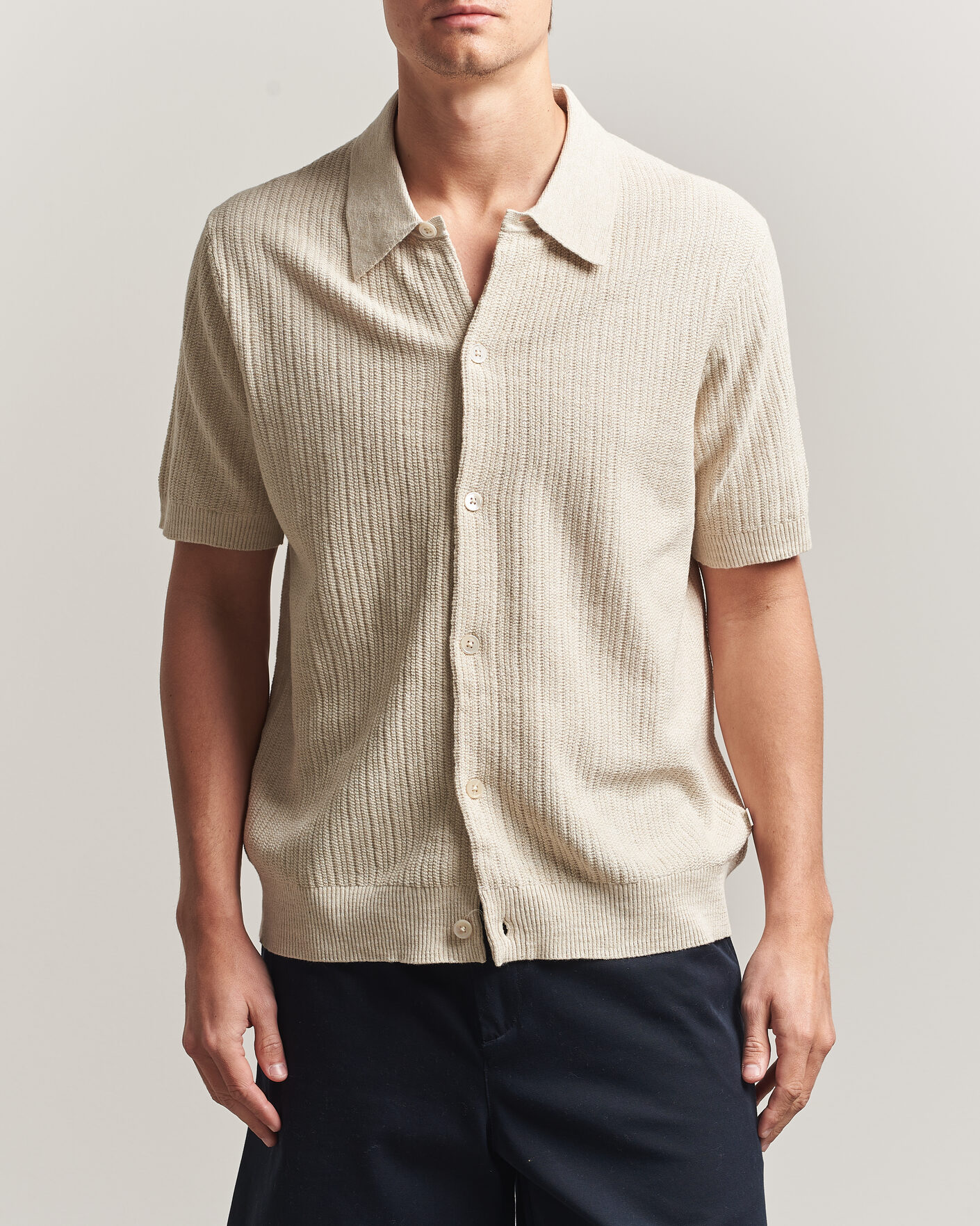 Homme | Chemises | NN07 | Nolan Knitted Short Sleeve Shirt Ivory