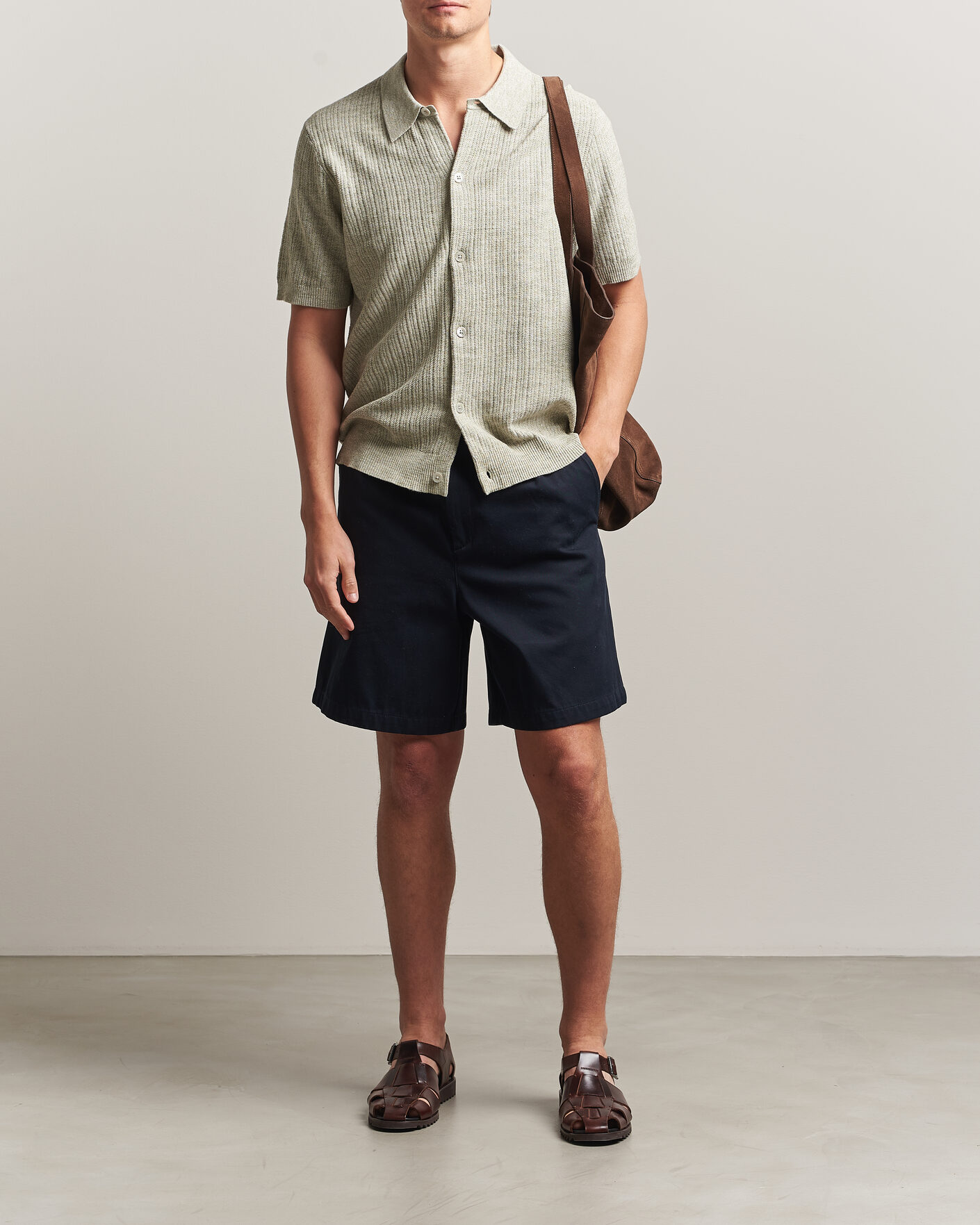 Homme | Chemises | NN07 | Nolan Knitted Short Sleeve Shirt Sage Green