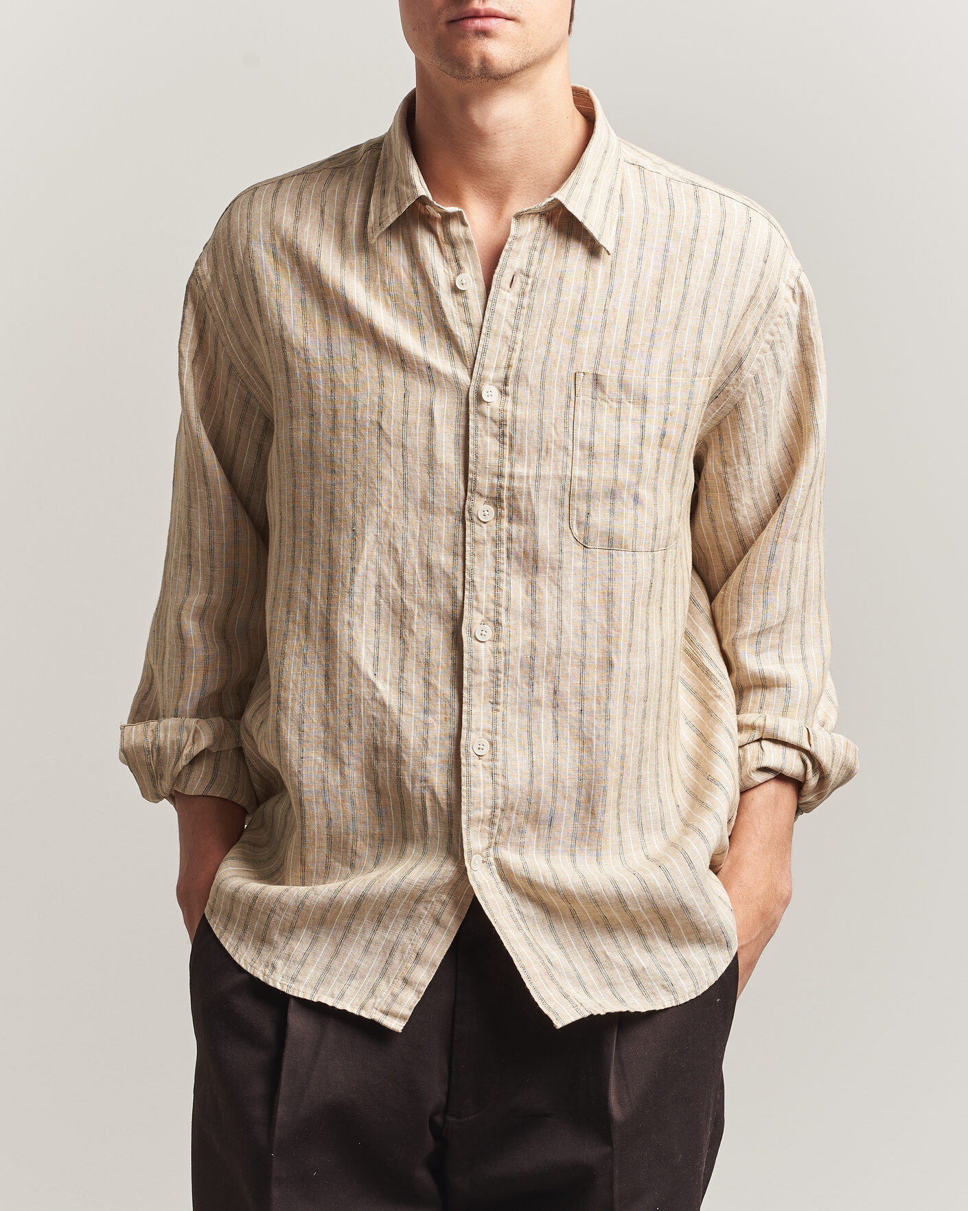 Homme | Chemises | NN07 | Deon Linen Shirt Black Stripe