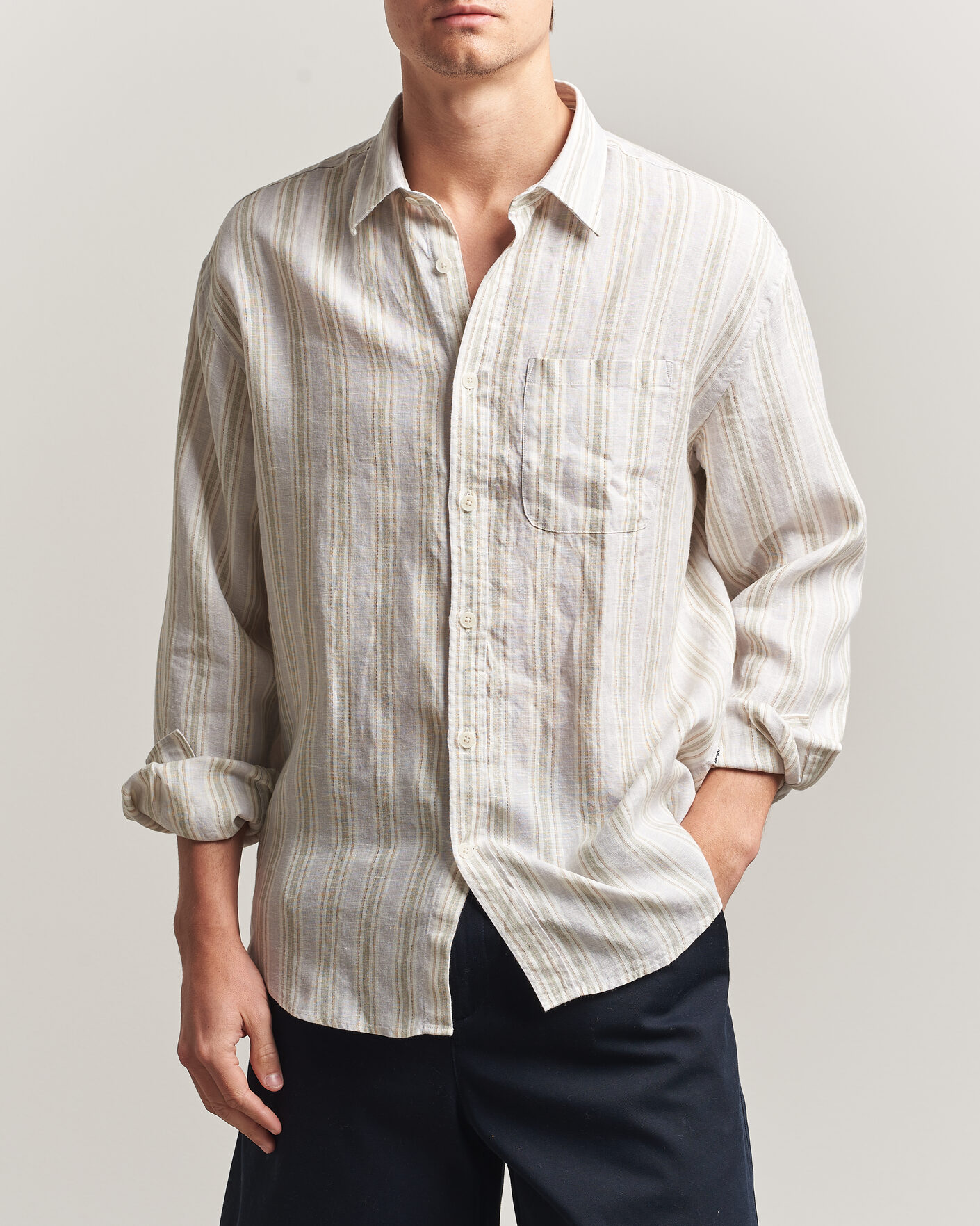 Homme | Chemises | NN07 | Deon Linen Shirt Mint Stripe