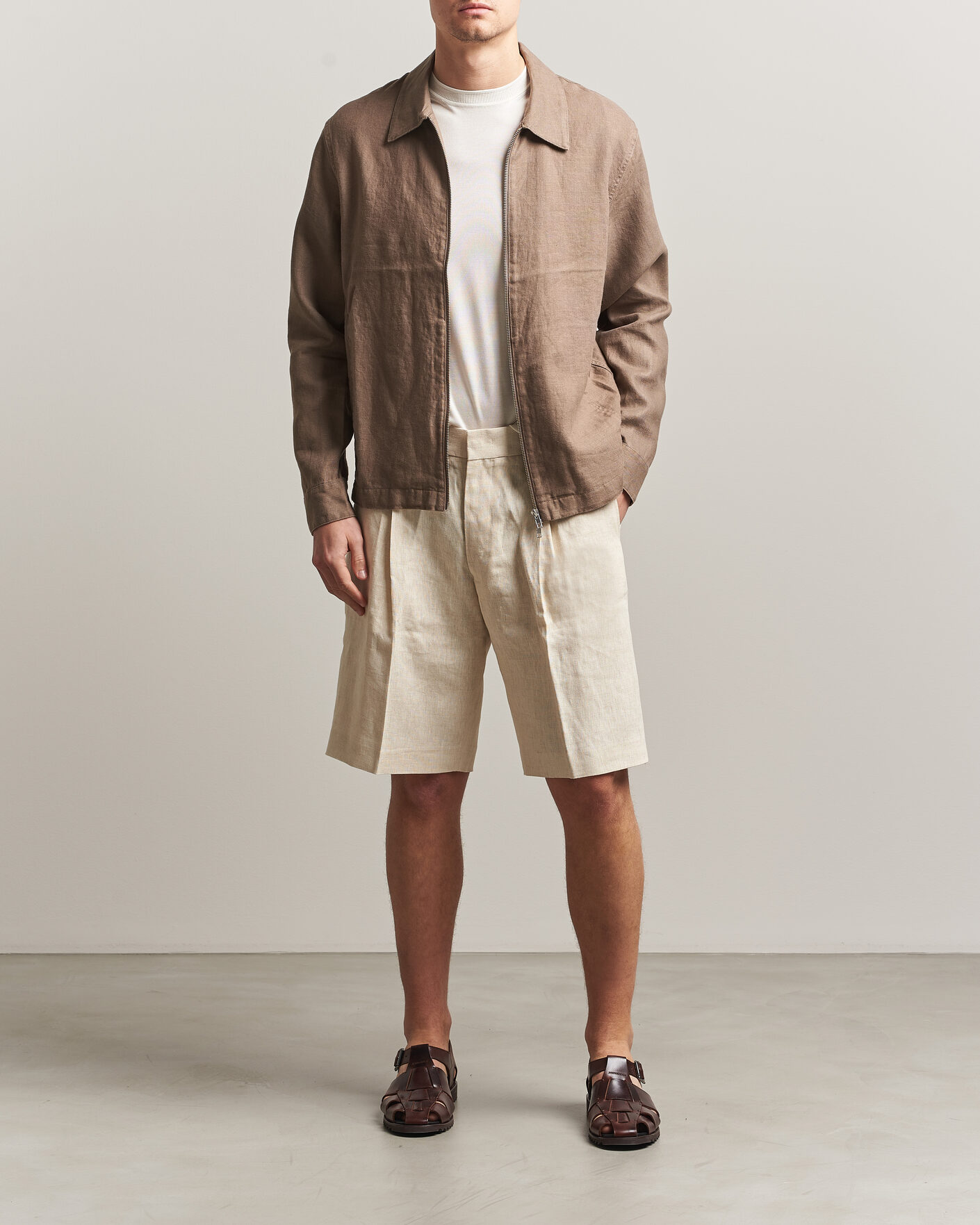 Homme | Chemises | NN07 | Alban Linen Full Zip Overshirt Clay Mirage