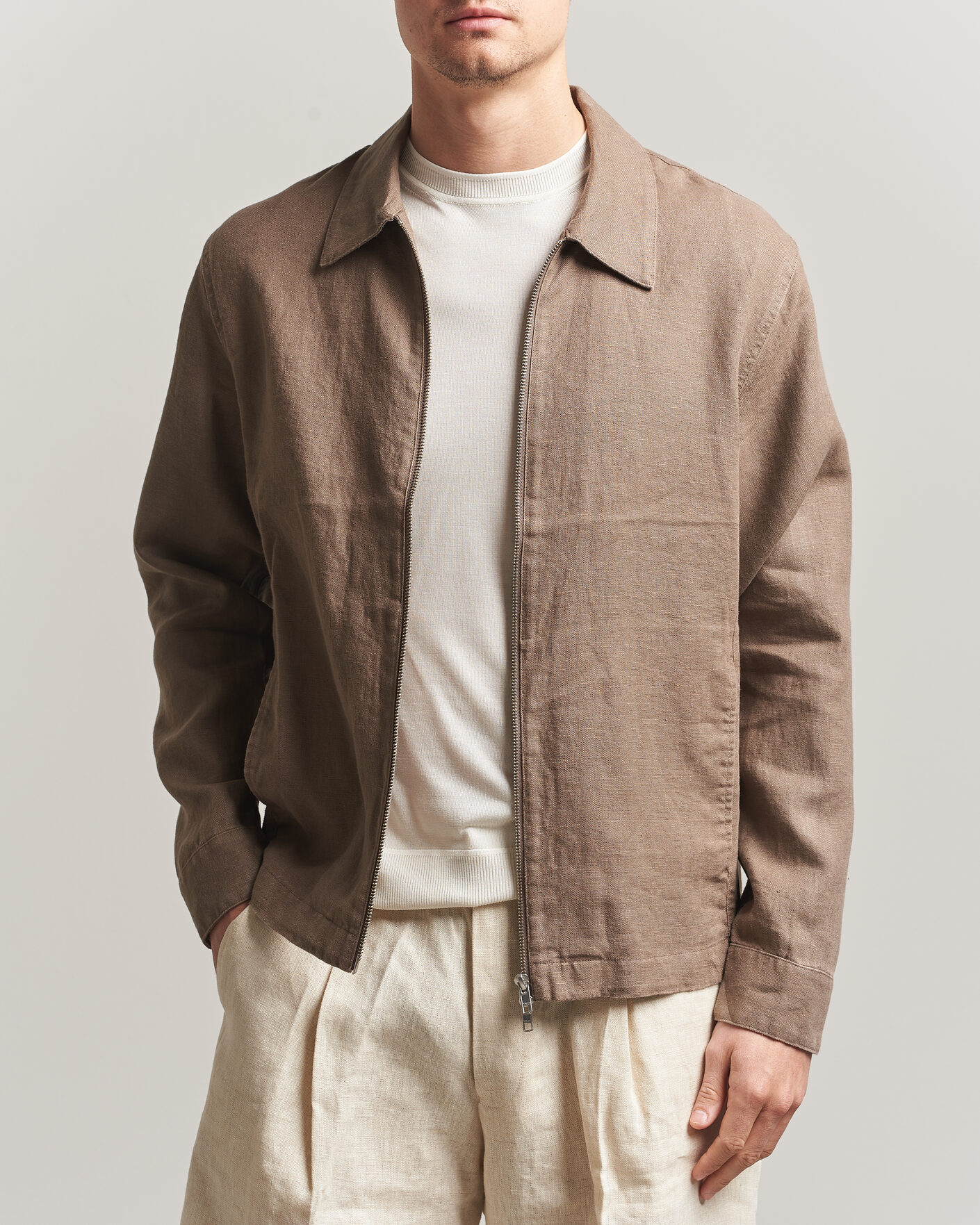 Homme | Chemises | NN07 | Alban Linen Full Zip Overshirt Clay Mirage