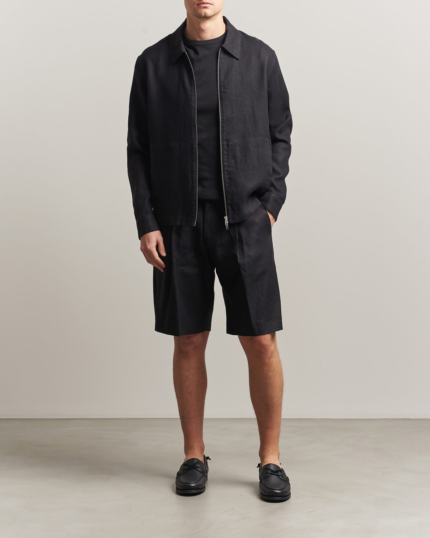 Homme | Chemises | NN07 | Alban Linen Full Zip Overshirt Black