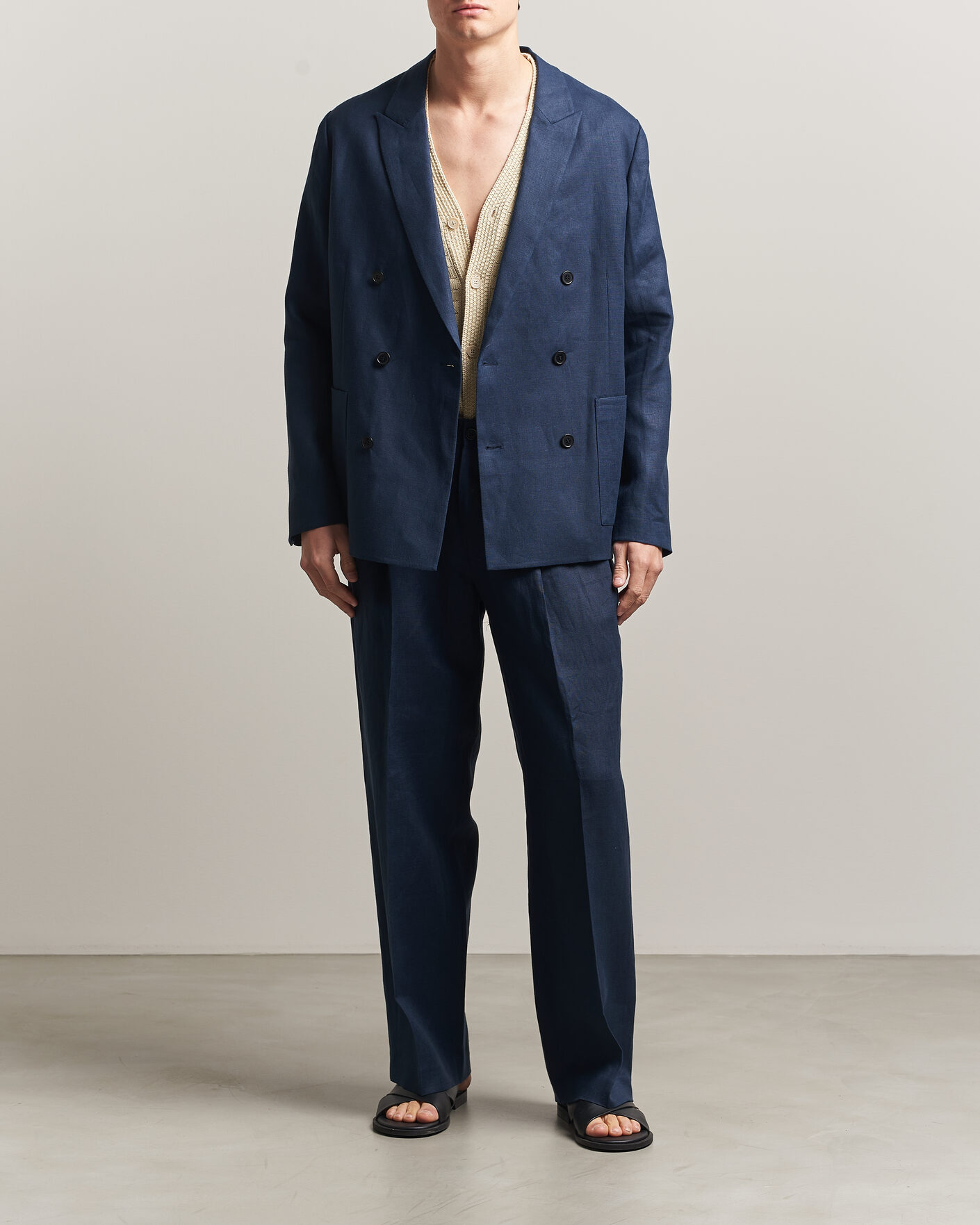 Homme | Blazers | NN07 | Jordin Linen Double Breasted Blazer Navy Blue
