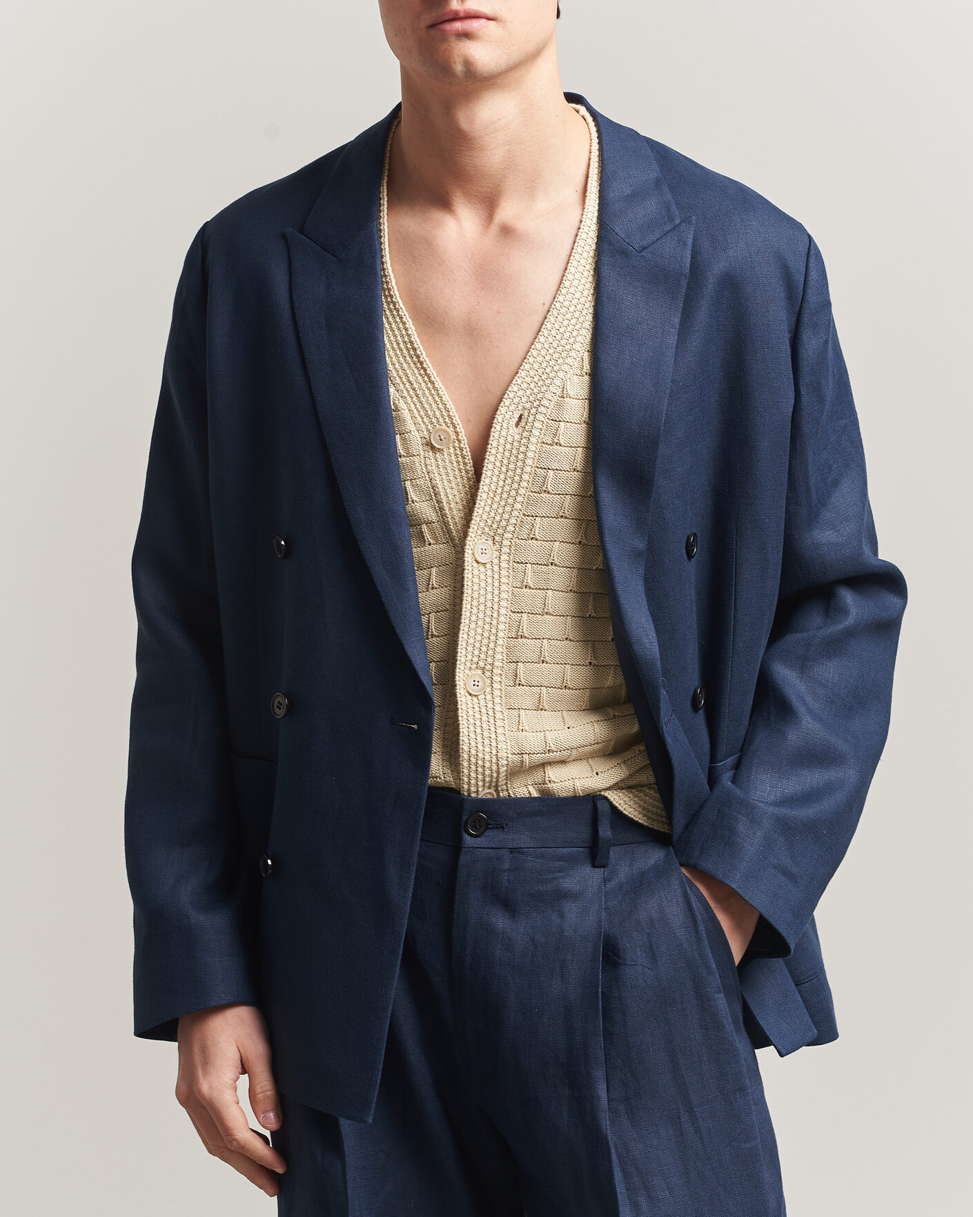 Homme | Blazers | NN07 | Jordin Linen Double Breasted Blazer Navy Blue