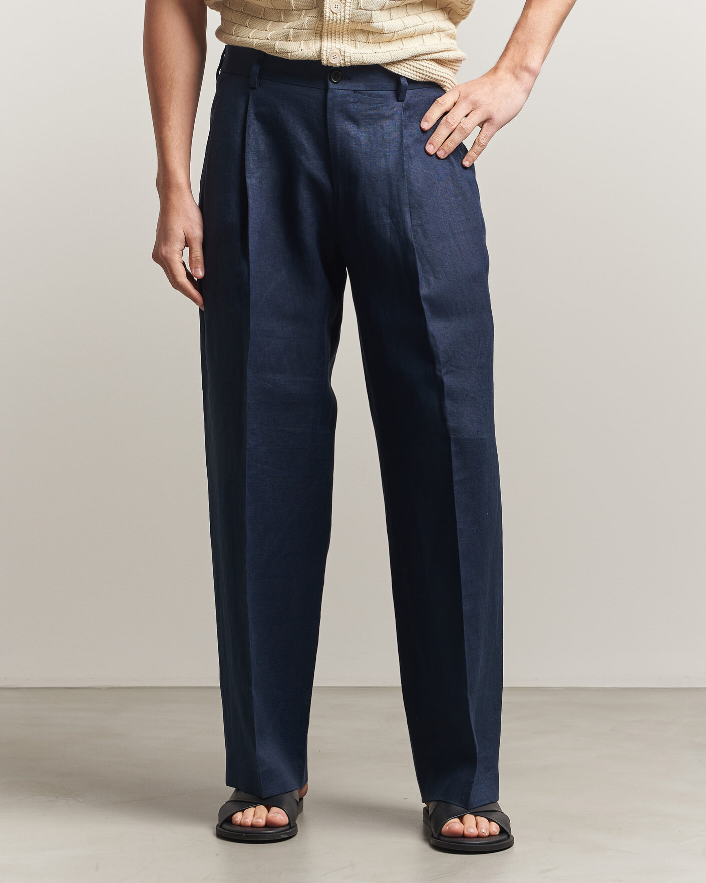 Homme | Pantalons | NN07 | Justin Linen Double Pleated Trousers Navy Blue