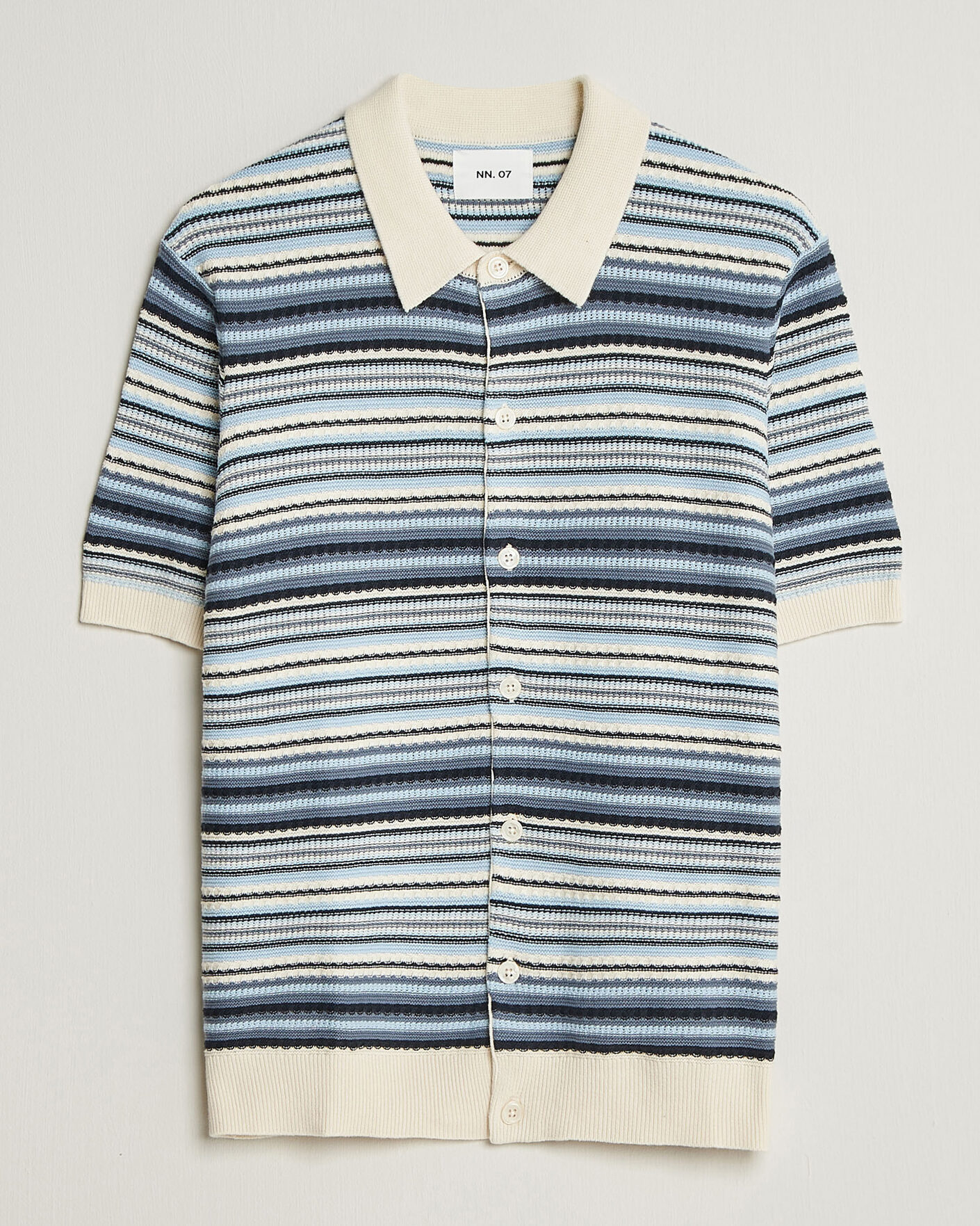 Homme | Chemises | NN07 | Nolan Striped Knitted Short Sleeve Shirt Navy Multi