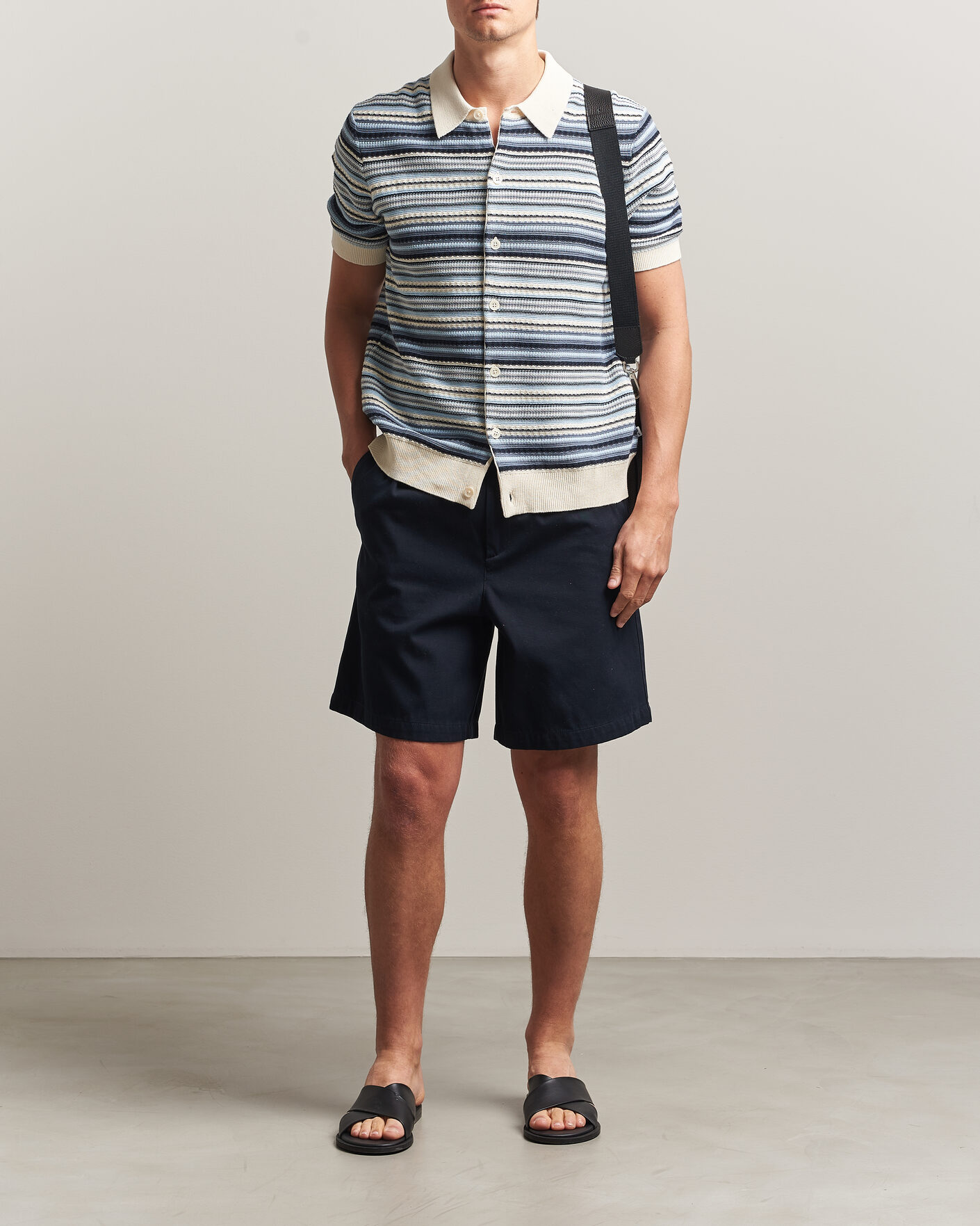 Homme | Chemises | NN07 | Nolan Striped Knitted Short Sleeve Shirt Navy Multi