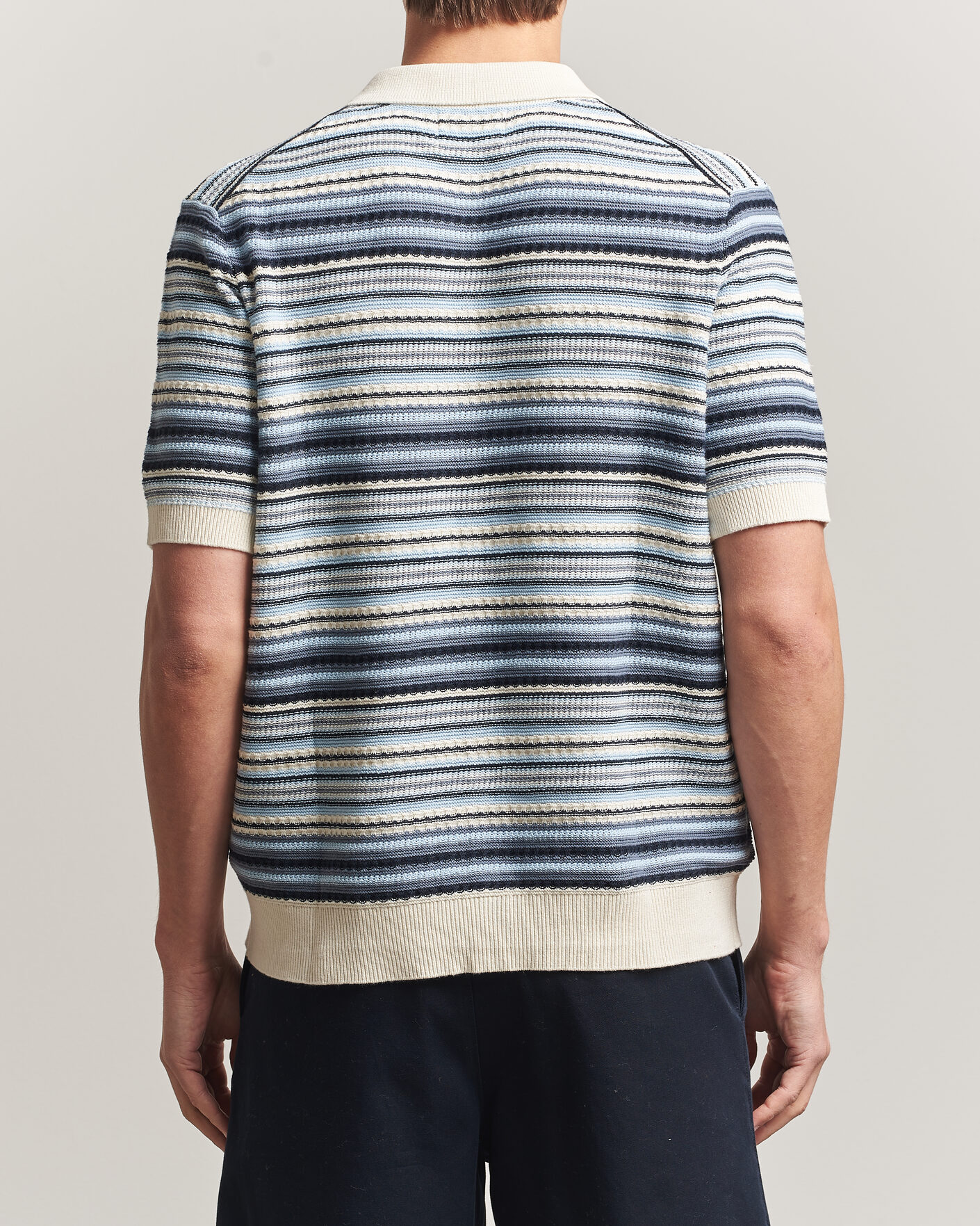 Homme | Chemises | NN07 | Nolan Striped Knitted Short Sleeve Shirt Navy Multi