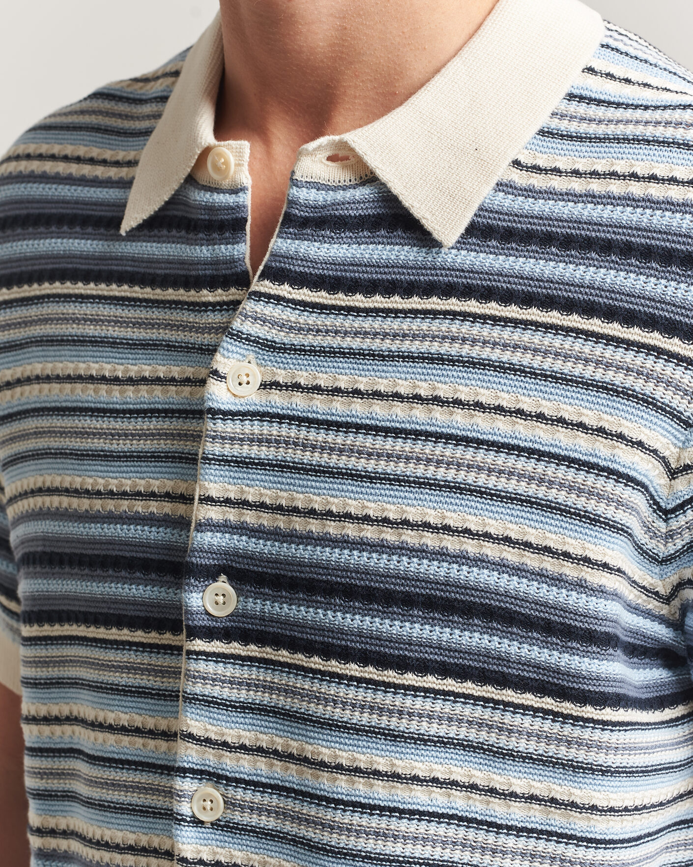 Homme | Chemises | NN07 | Nolan Striped Knitted Short Sleeve Shirt Navy Multi
