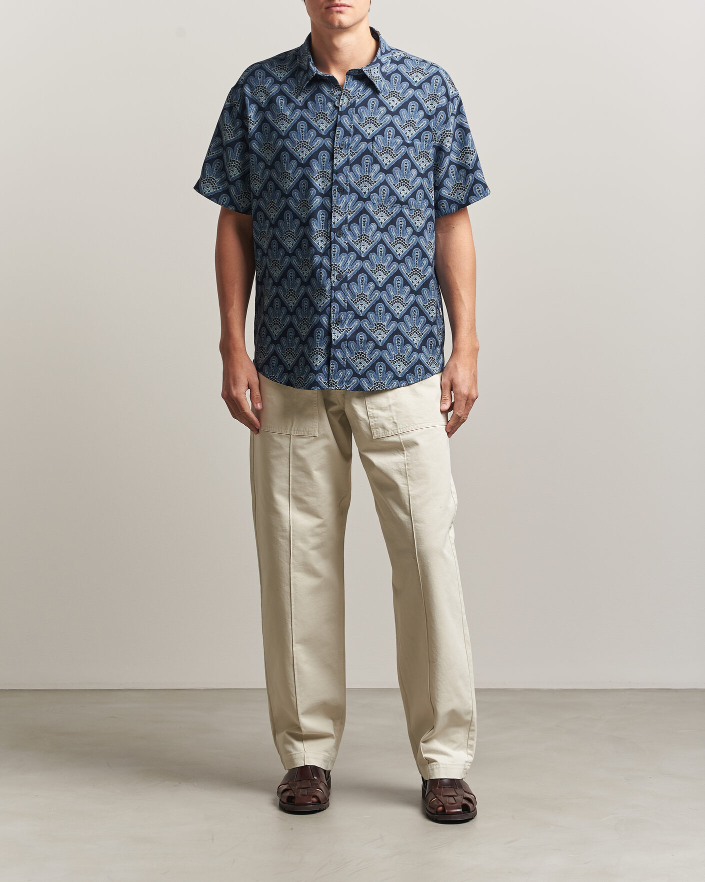 Homme | Chemises | NN07 | Deon Printed Short Sleeve Shirt Navy Blue