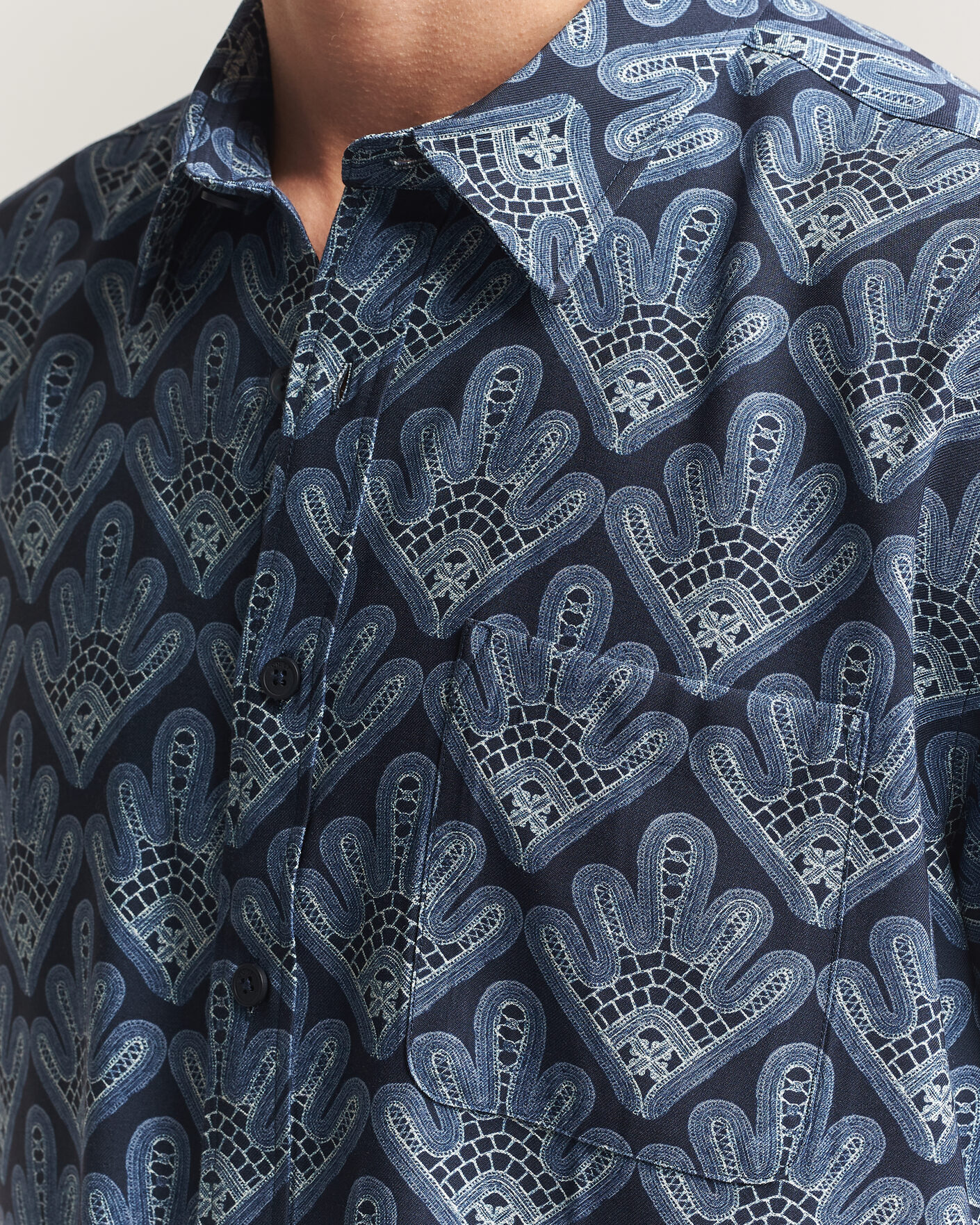 Homme | Chemises | NN07 | Deon Printed Short Sleeve Shirt Navy Blue