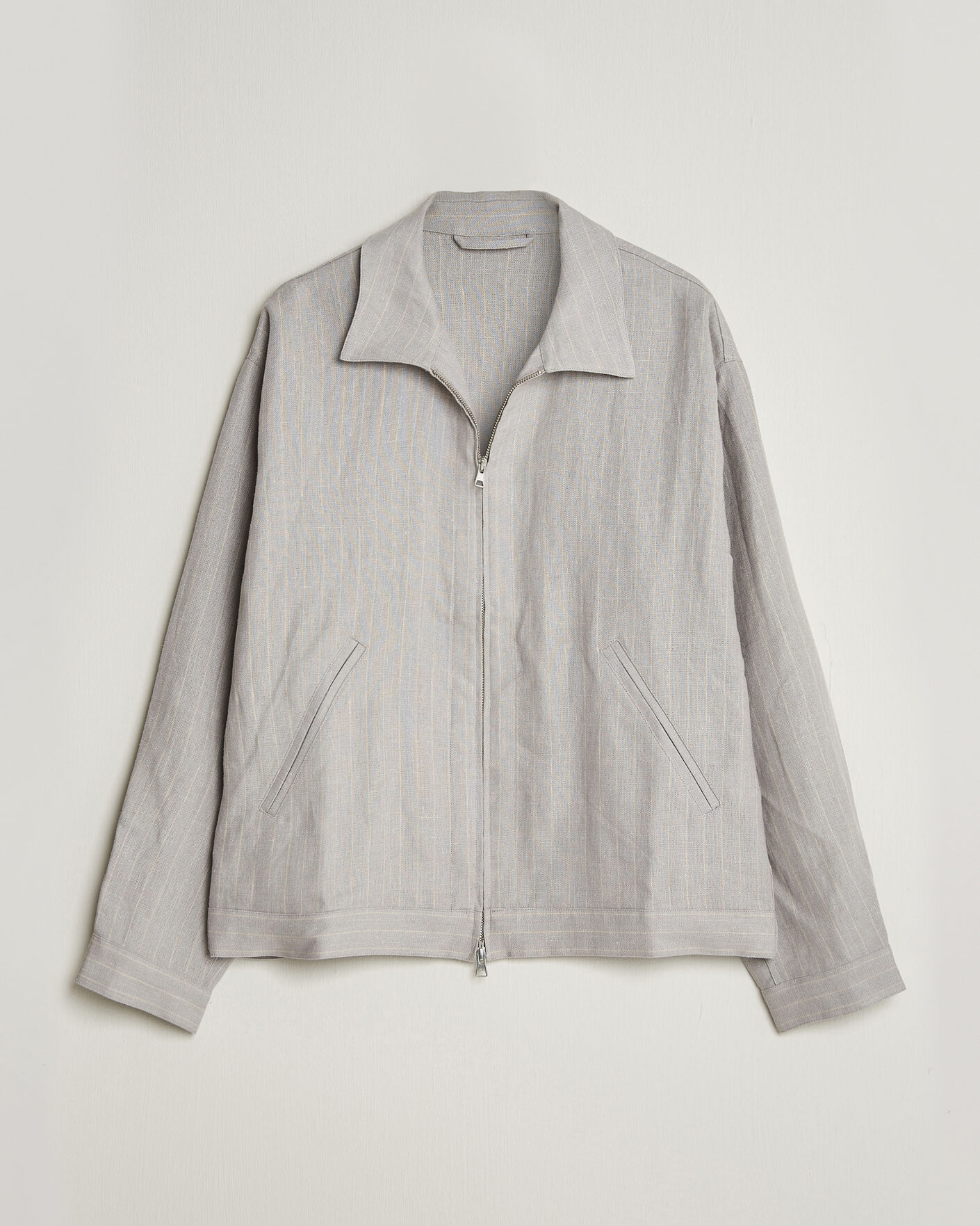 Homme | Chemises | NN07 | Petrus Pinstriped Linen Full Zip Overshirt Grey