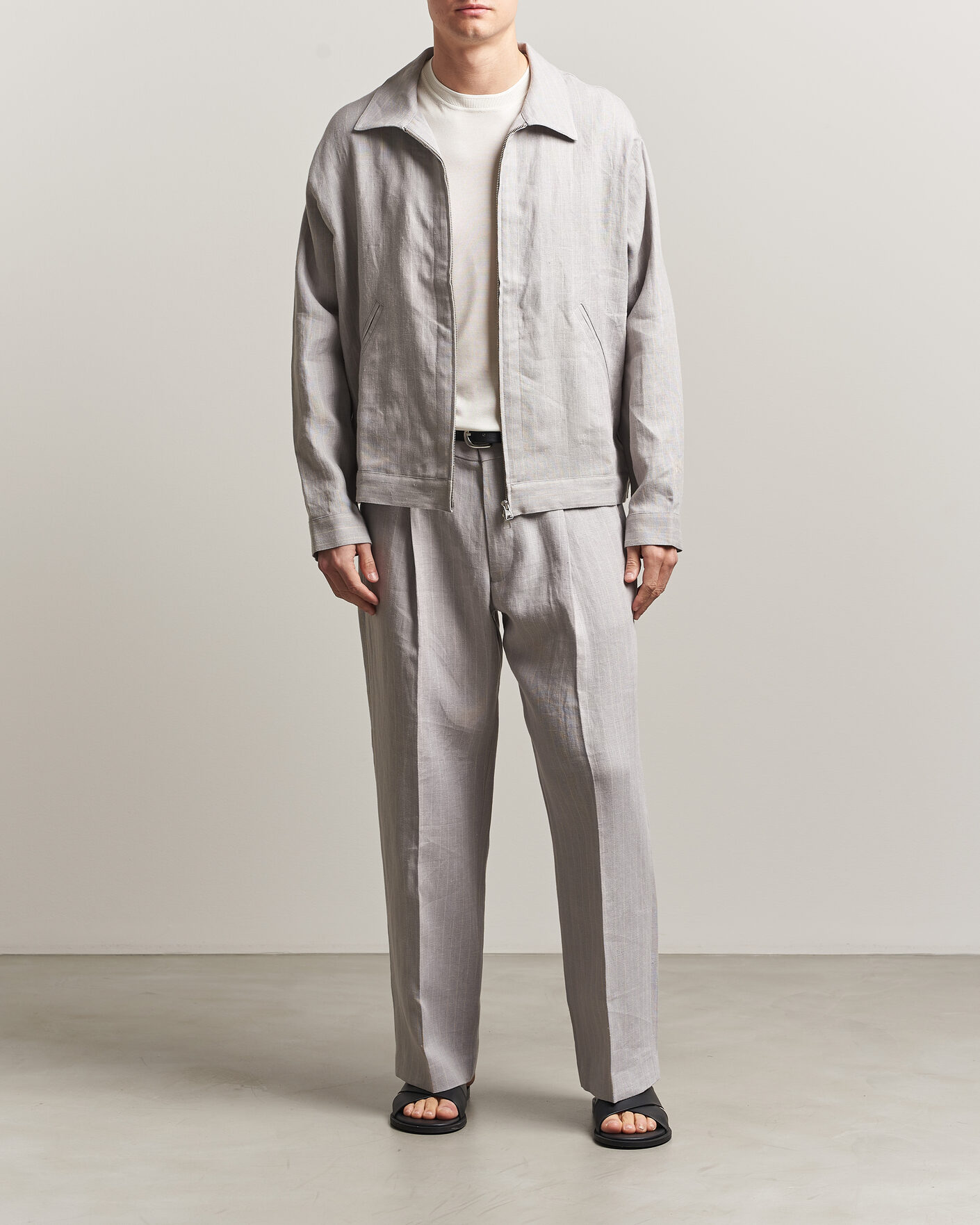 Homme | Chemises | NN07 | Petrus Pinstriped Linen Full Zip Overshirt Grey