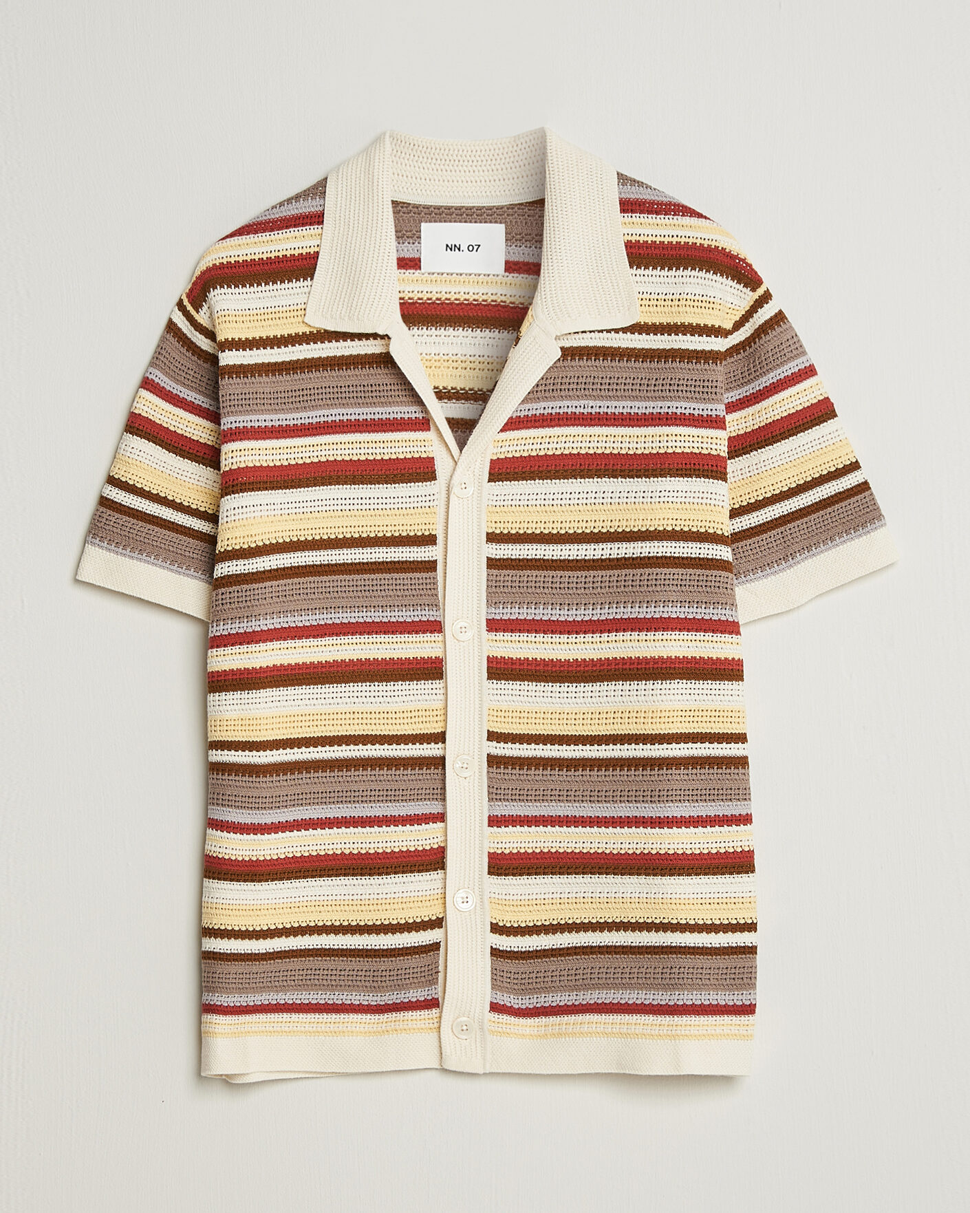 Homme | Chemises | NN07 | Lars Striped Knitted Short Sleeve Shirt Ivory Multi