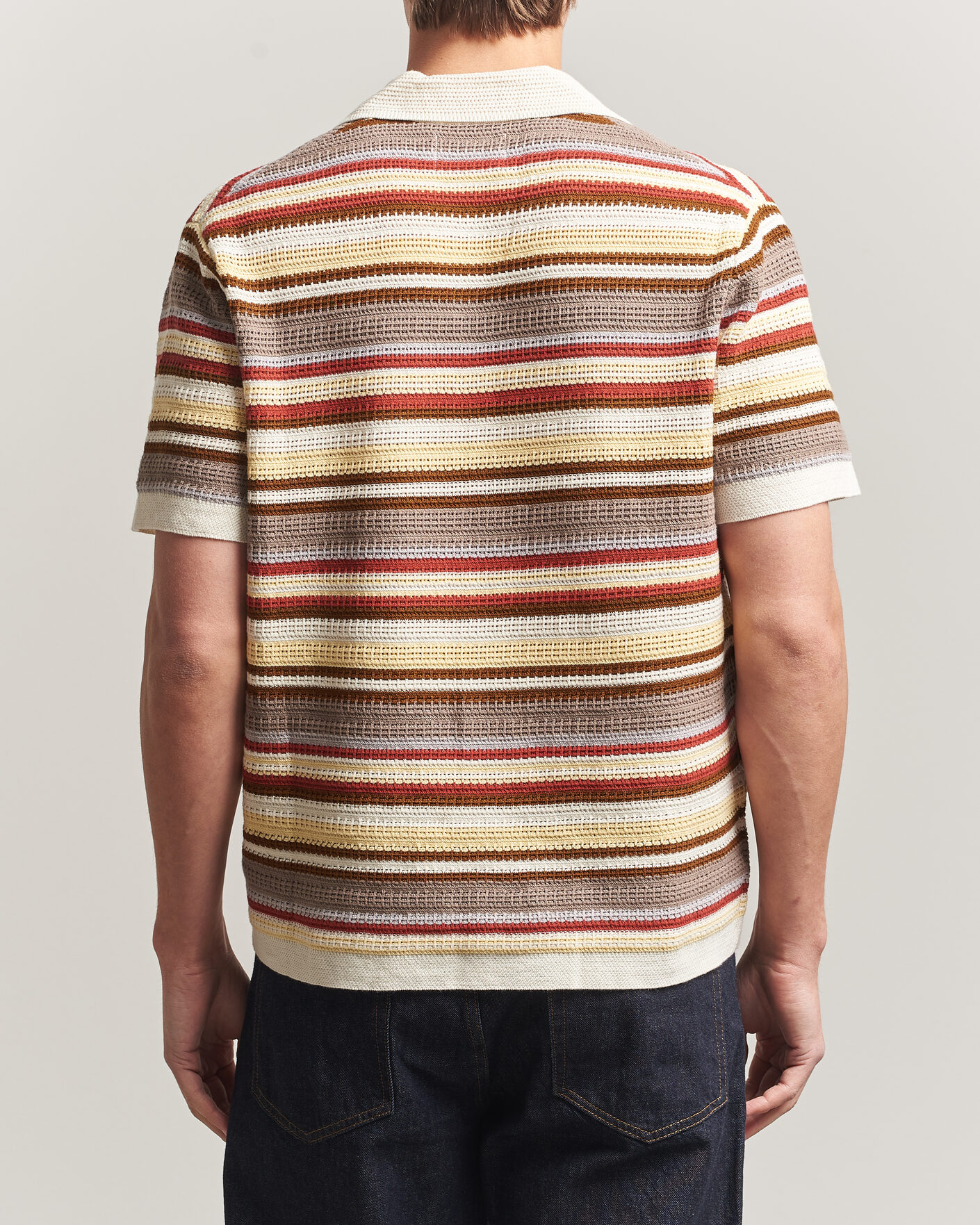 Homme | Chemises | NN07 | Lars Striped Knitted Short Sleeve Shirt Ivory Multi
