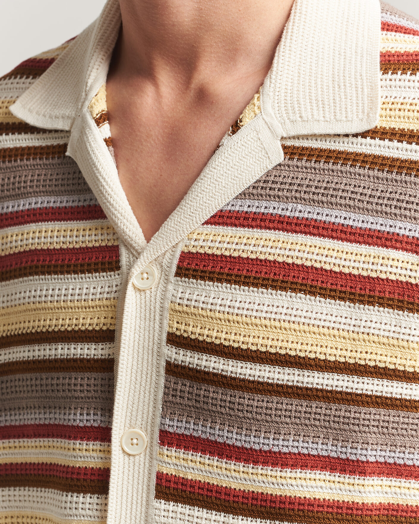 Homme | Chemises | NN07 | Lars Striped Knitted Short Sleeve Shirt Ivory Multi