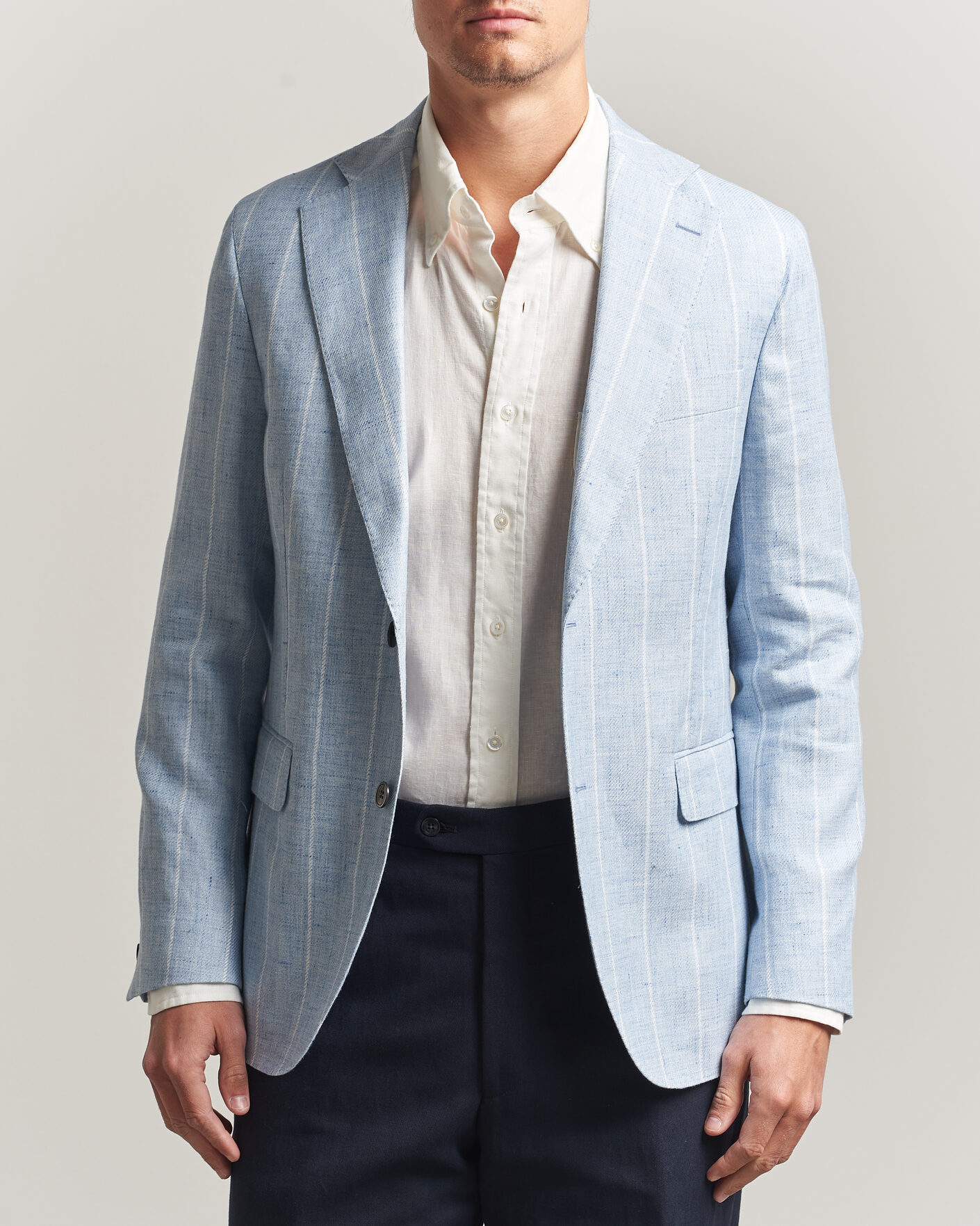 Homme | Blazers | Oscar Jacobson | Ferry Soft Linen/Cotton Blazer Light Blue