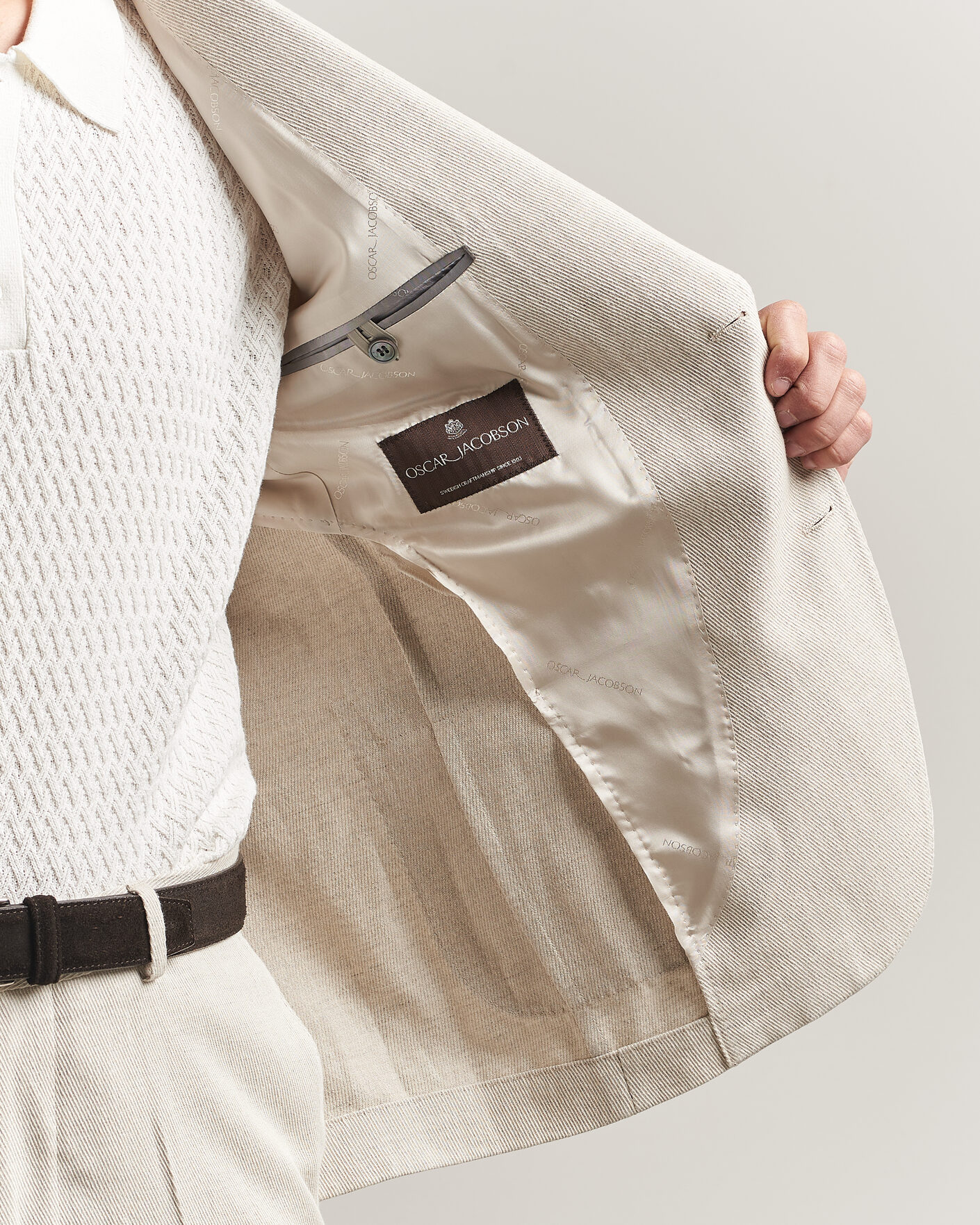 Homme | Blazers | Oscar Jacobson | Ferry Patch Cotton/Linen Blazer Off White
