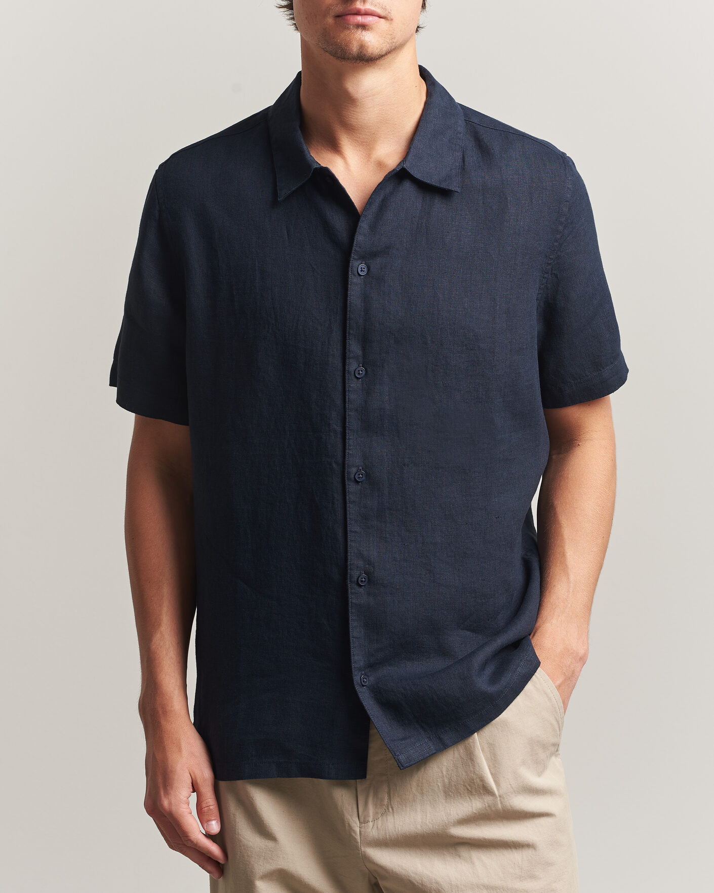 Homme | Chemises | Samsøe Samsøe | Avan Linen Short Sleeve Shirt Salute Navy