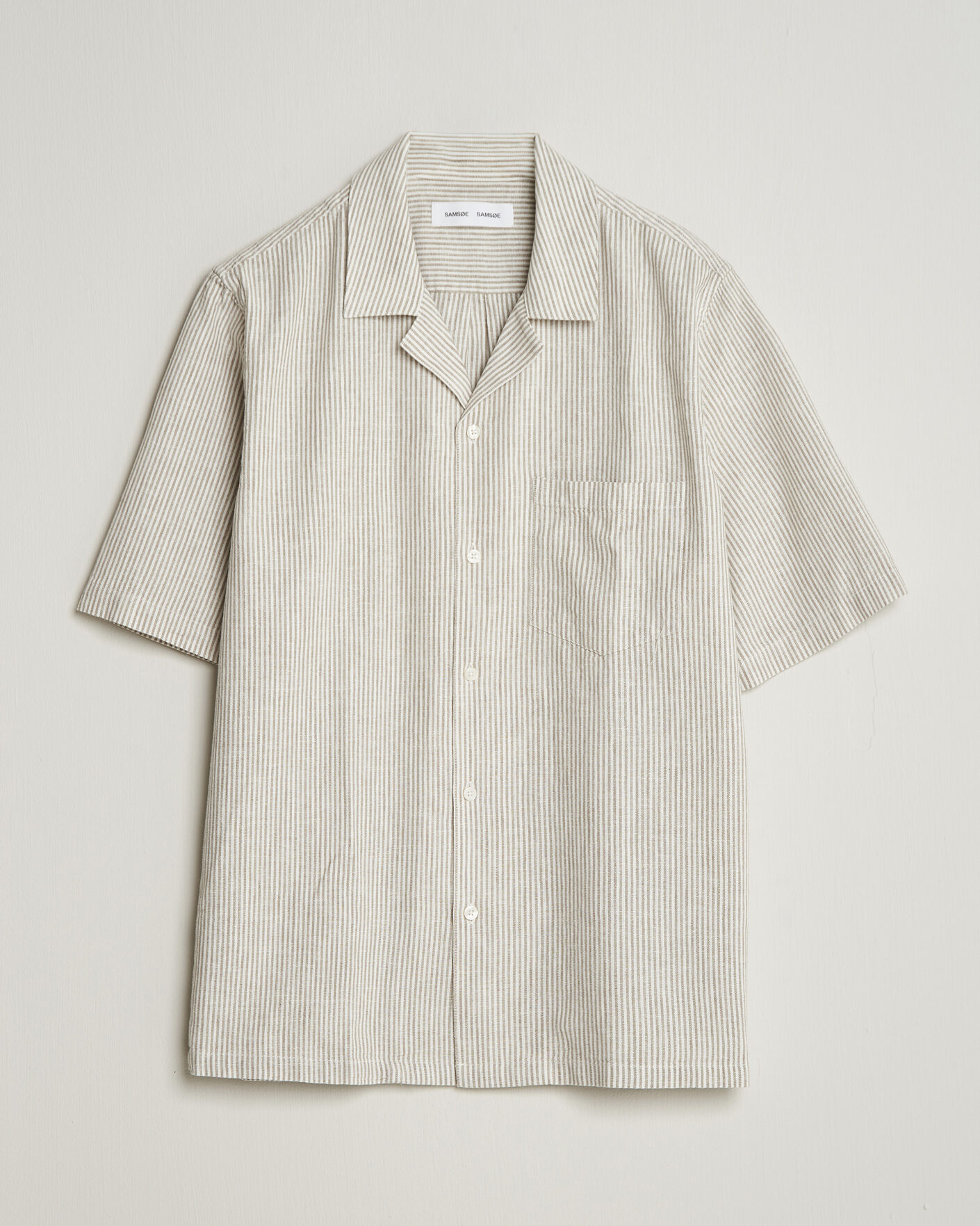 Homme | Chemises | Samsøe Samsøe | Oscar Linen/Cotton Striped Short Sleeve Shirt Aluminum