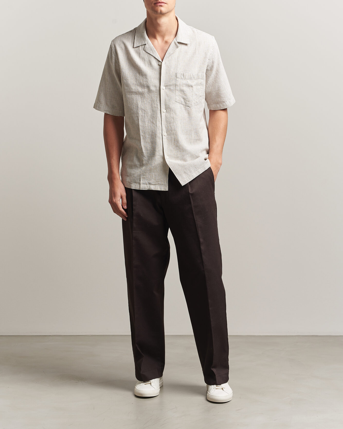 Homme | Chemises | Samsøe Samsøe | Oscar Linen/Cotton Striped Short Sleeve Shirt Aluminum