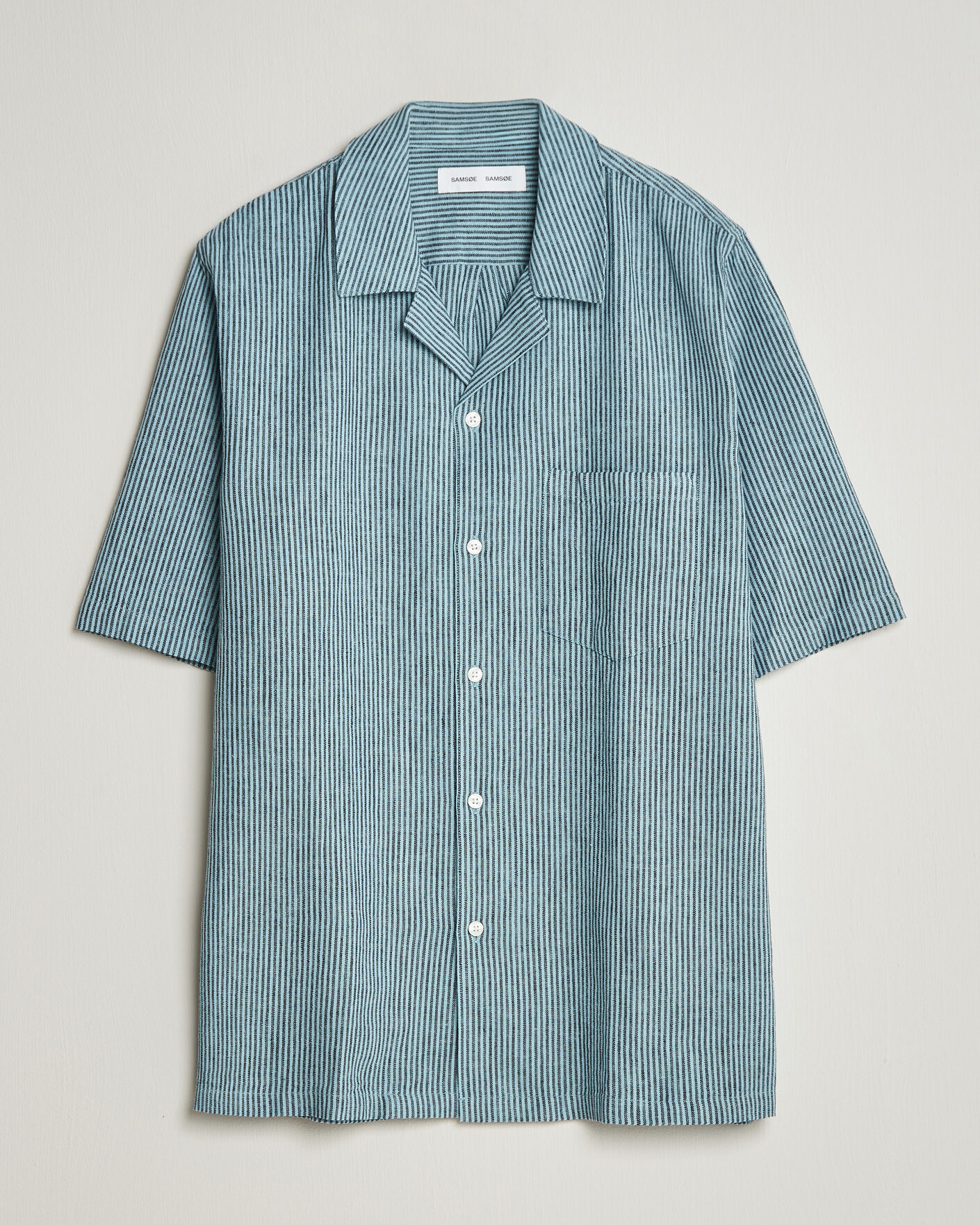 Homme | Chemises | Samsøe Samsøe | Oscar Linen/Cotton Striped Short Sleeve Shirt Tourmaline