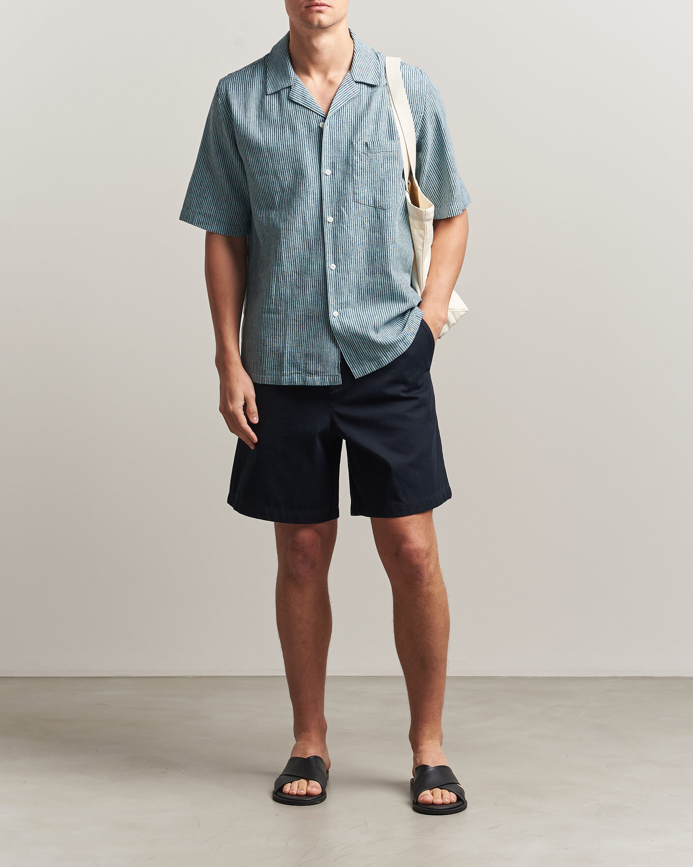 Homme | Chemises | Samsøe Samsøe | Oscar Linen/Cotton Striped Short Sleeve Shirt Tourmaline