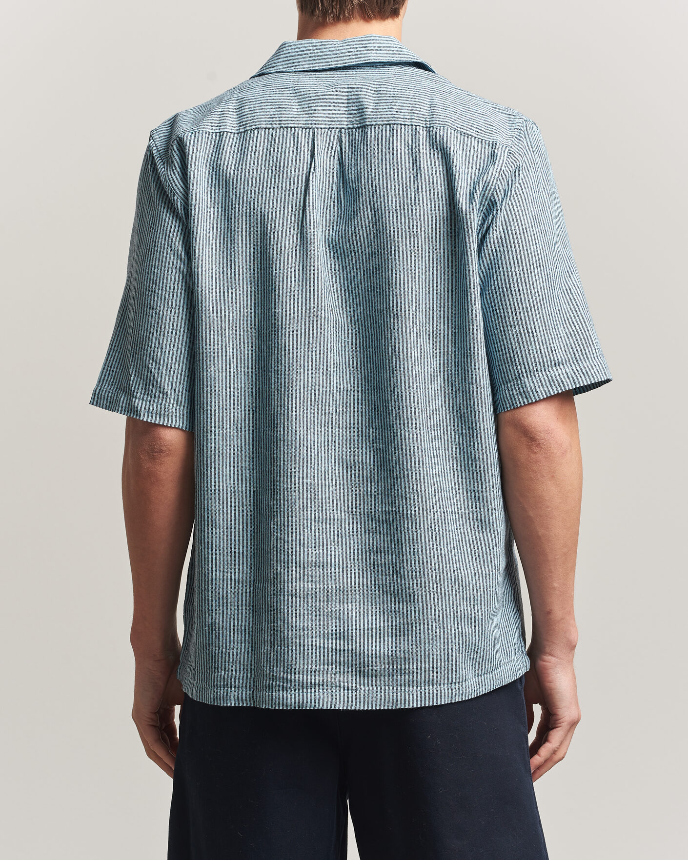 Homme | Chemises | Samsøe Samsøe | Oscar Linen/Cotton Striped Short Sleeve Shirt Tourmaline