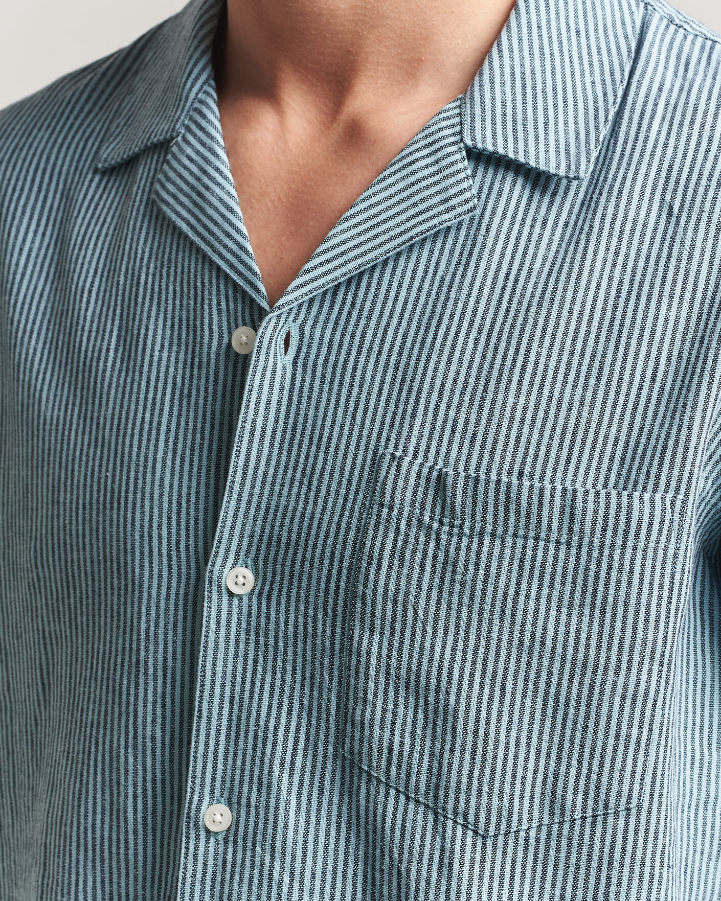 Homme | Chemises | Samsøe Samsøe | Oscar Linen/Cotton Striped Short Sleeve Shirt Tourmaline
