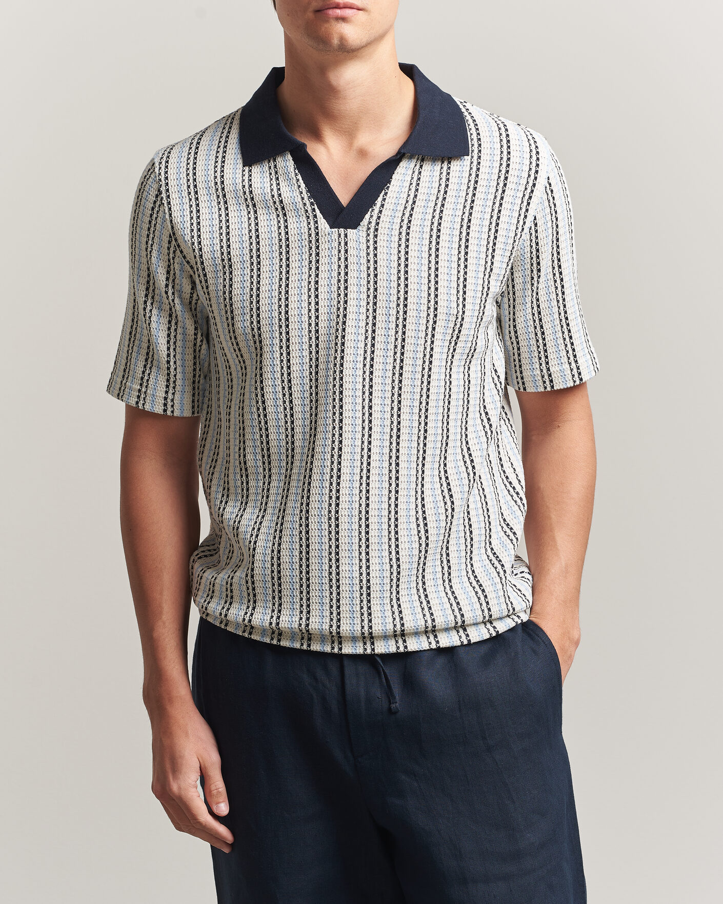 Homme | Polos | Samsøe Samsøe | Mac Striped Knitted Polo Blue/White
