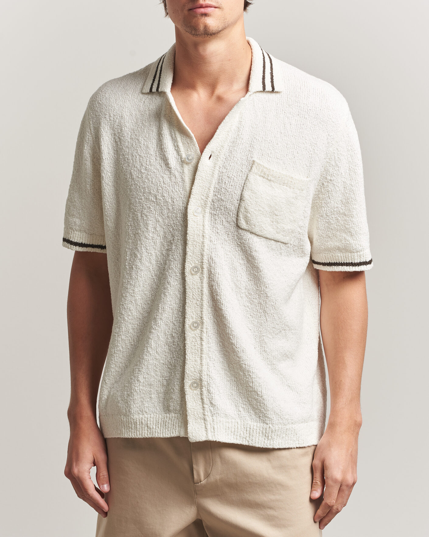 Homme | Chemises | Samsøe Samsøe | Pedro Knitted Short Sleeve Shirt Clear Cream